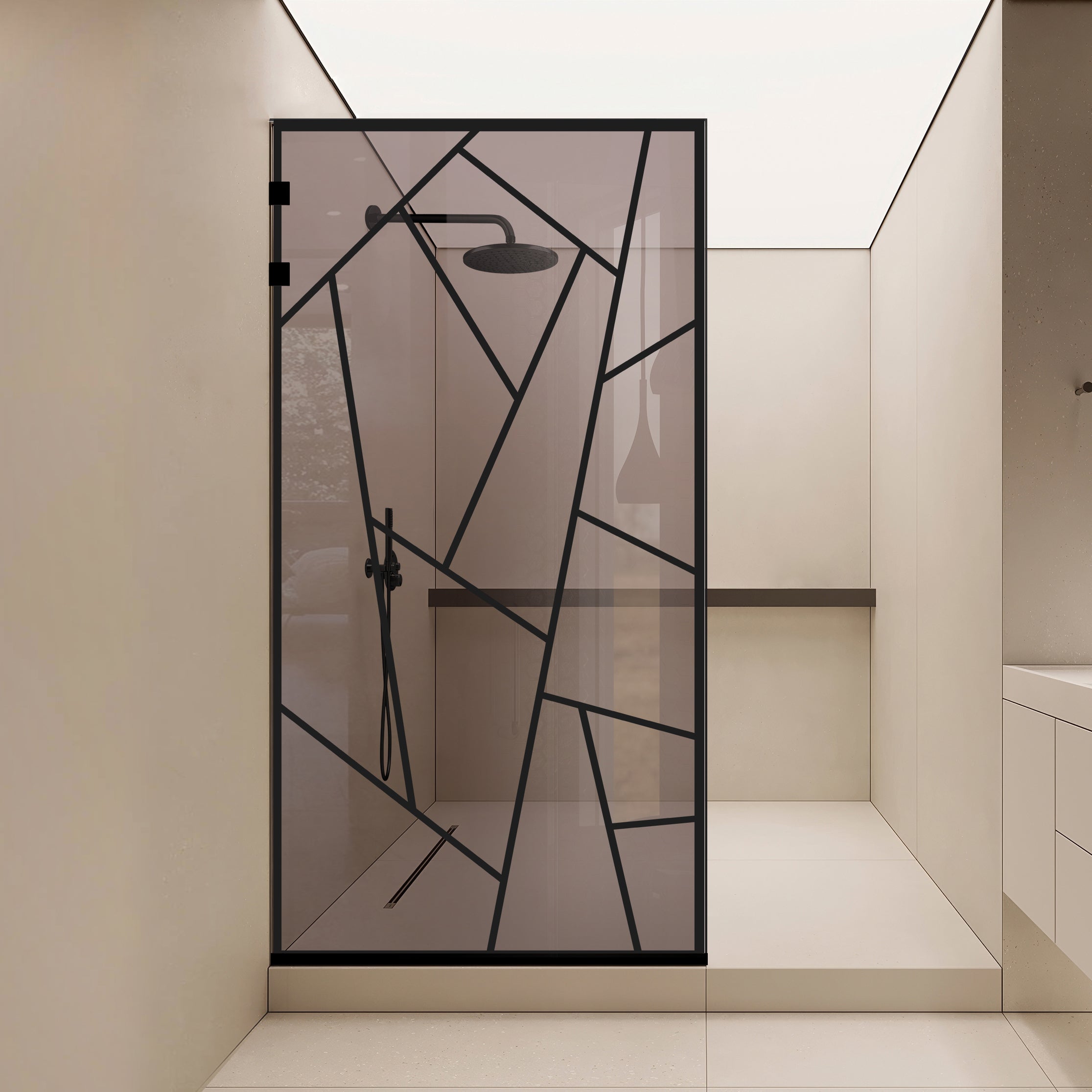 Paravan dus Walk-in, Perete dus Inox, negru mat #Bronz