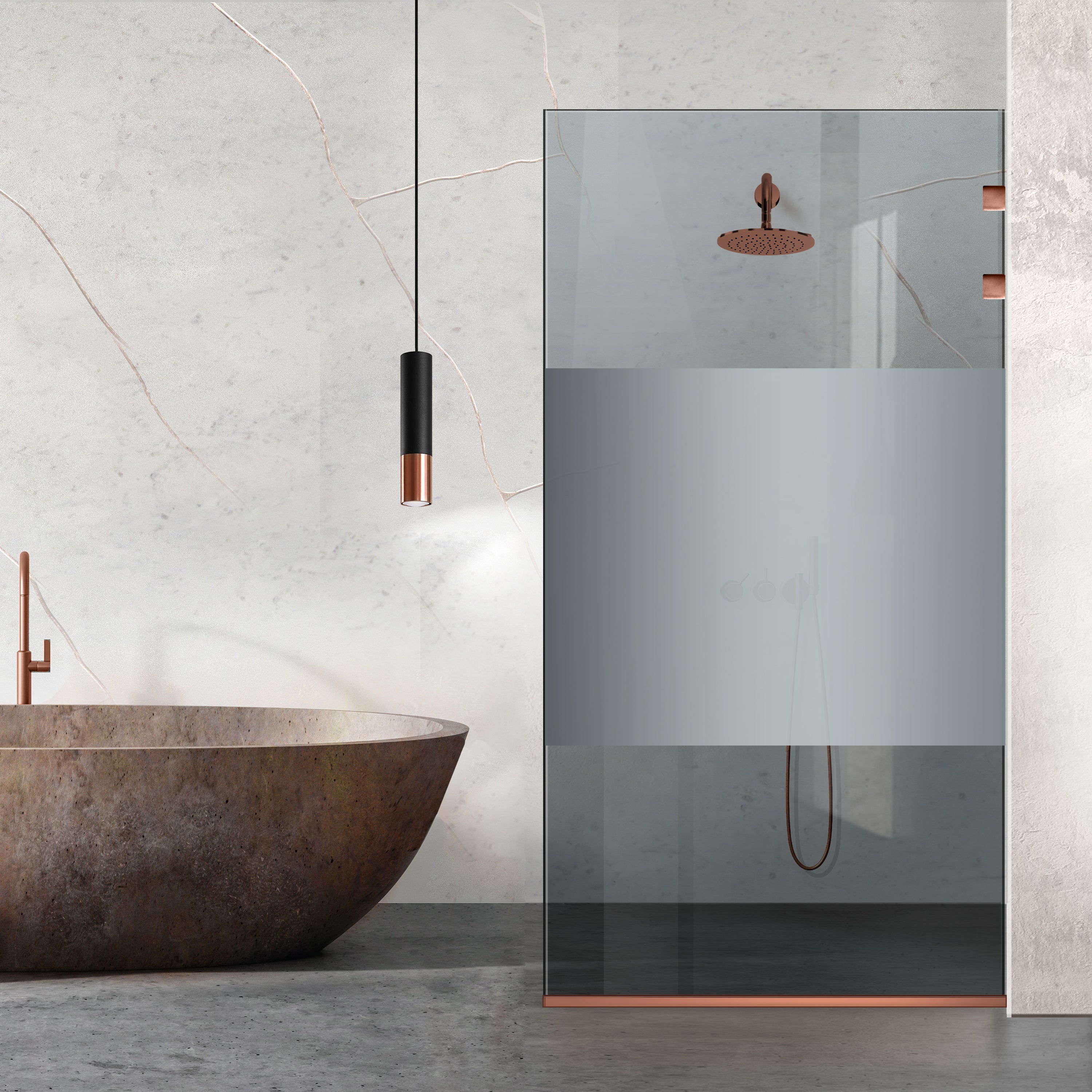 Paravan dus Walk-in, Perete dus Inox, cupru #Gri