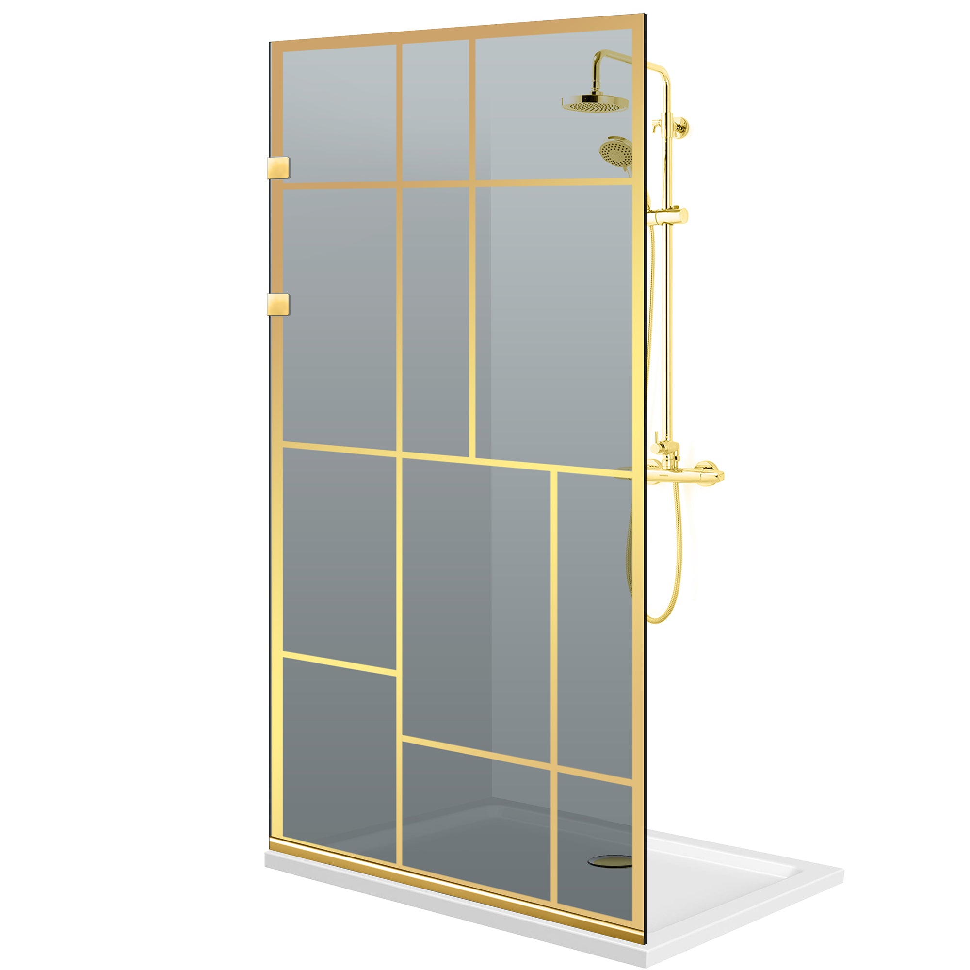 Walk-in Duschabtrennung Aqua Elegance ® Gold, Modell Urban gold, komplett goldfarbene Edelstahlbeschläge, Sicherheitsglas