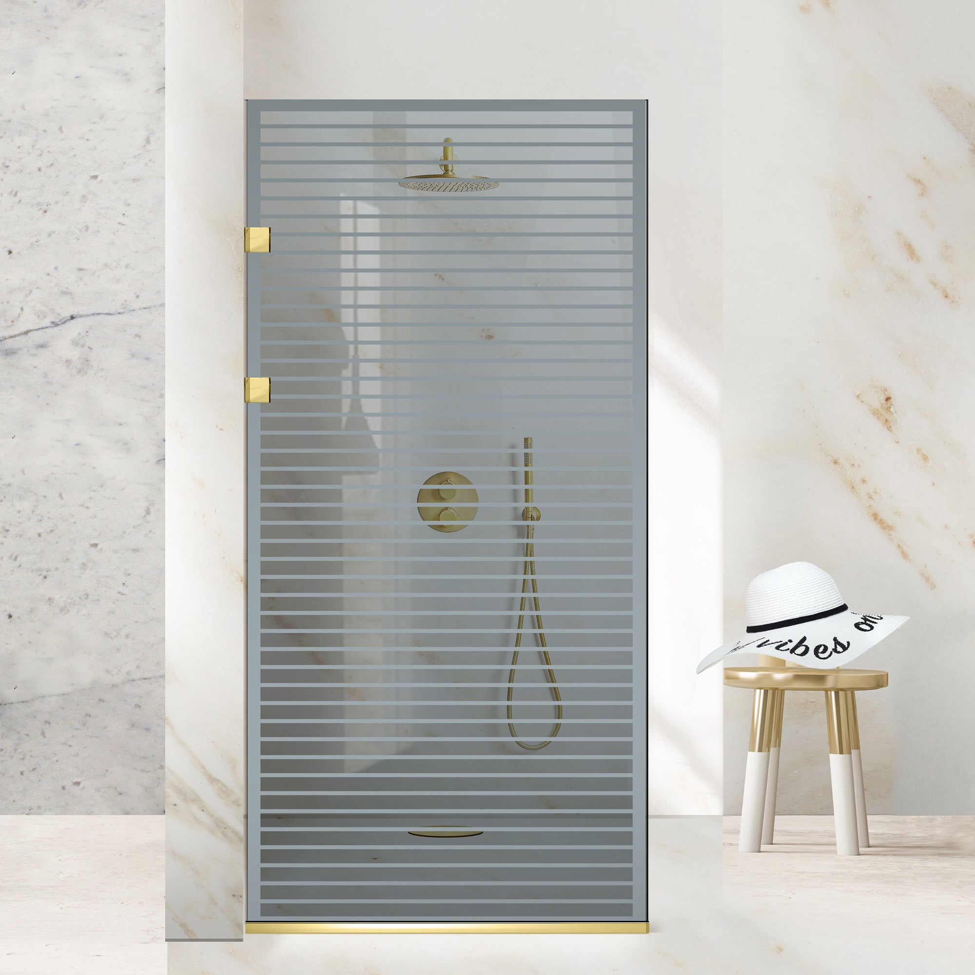 Paravan dus Walk-in, Perete dus Inox, auriu #Gri