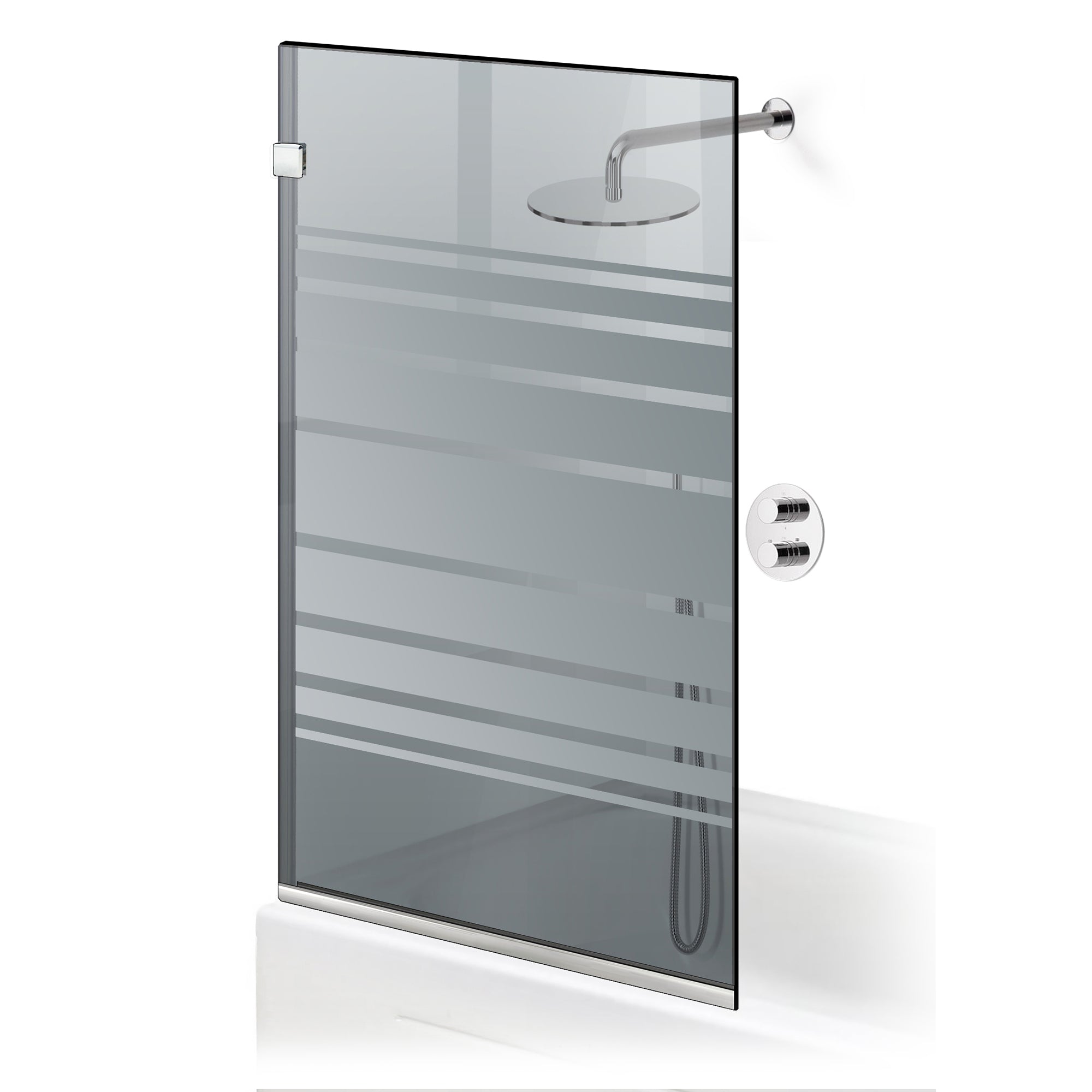 Badewannen-Paravent Ravana ® Elegance Edelstahl, Modell Multiline farblos, Beschläge komplett aus Edelstahl, graues Sicherheitsglas
