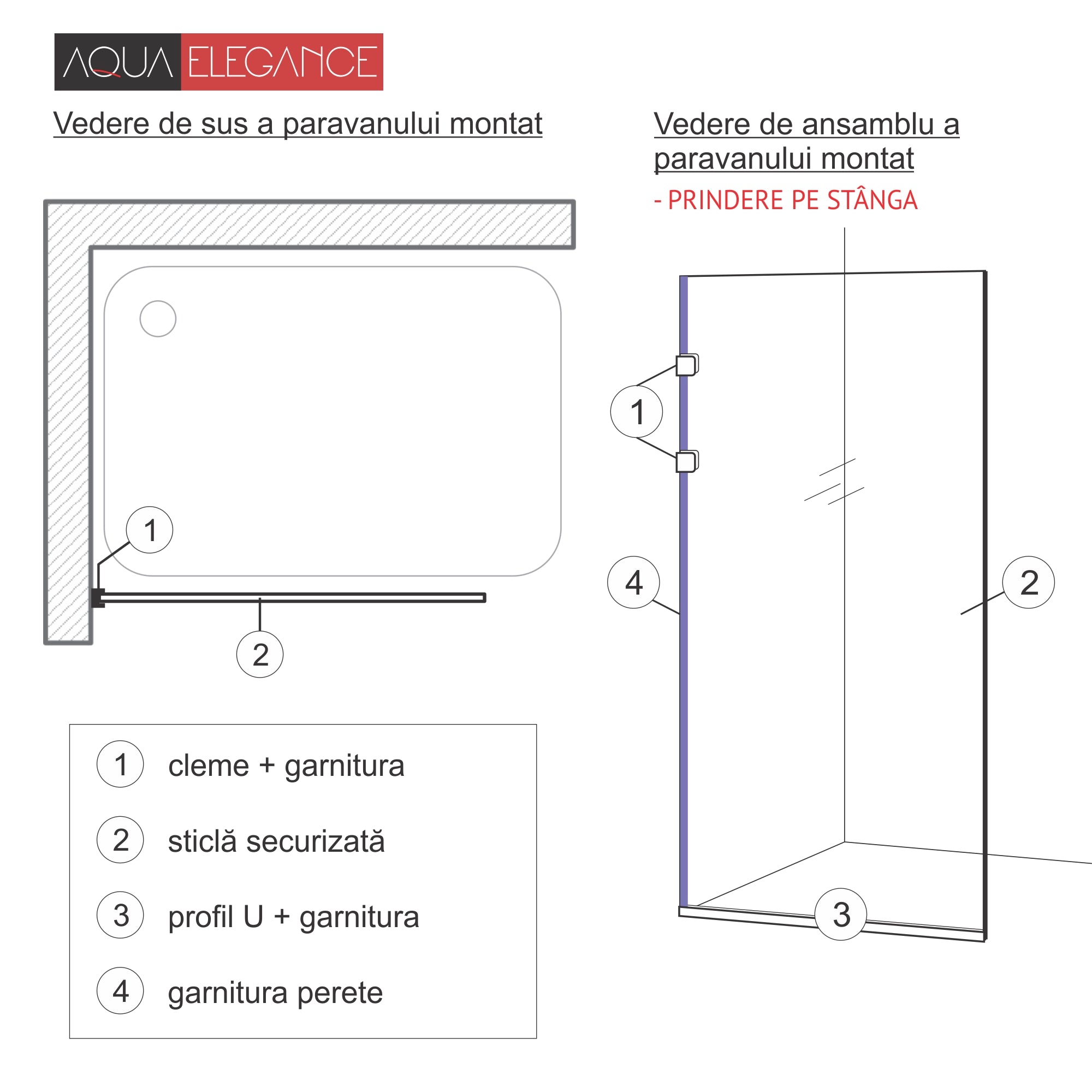 Paravan dus Walk-in, Perete dus Inox, auriu, #Clara #Víztiszta
