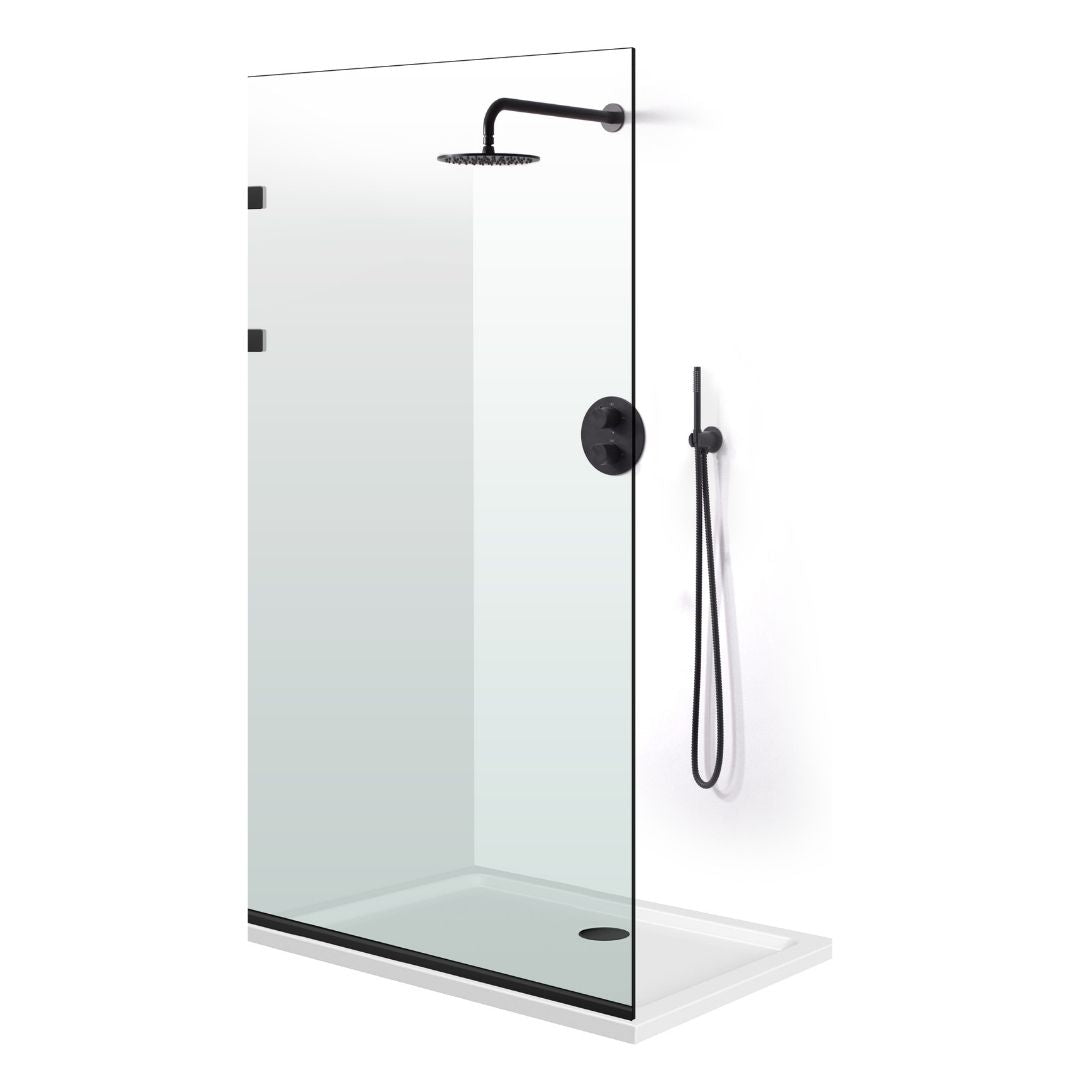 Paravan dus Walk-in, Perete dus Inox, negru mat, #Clara #Víztiszta