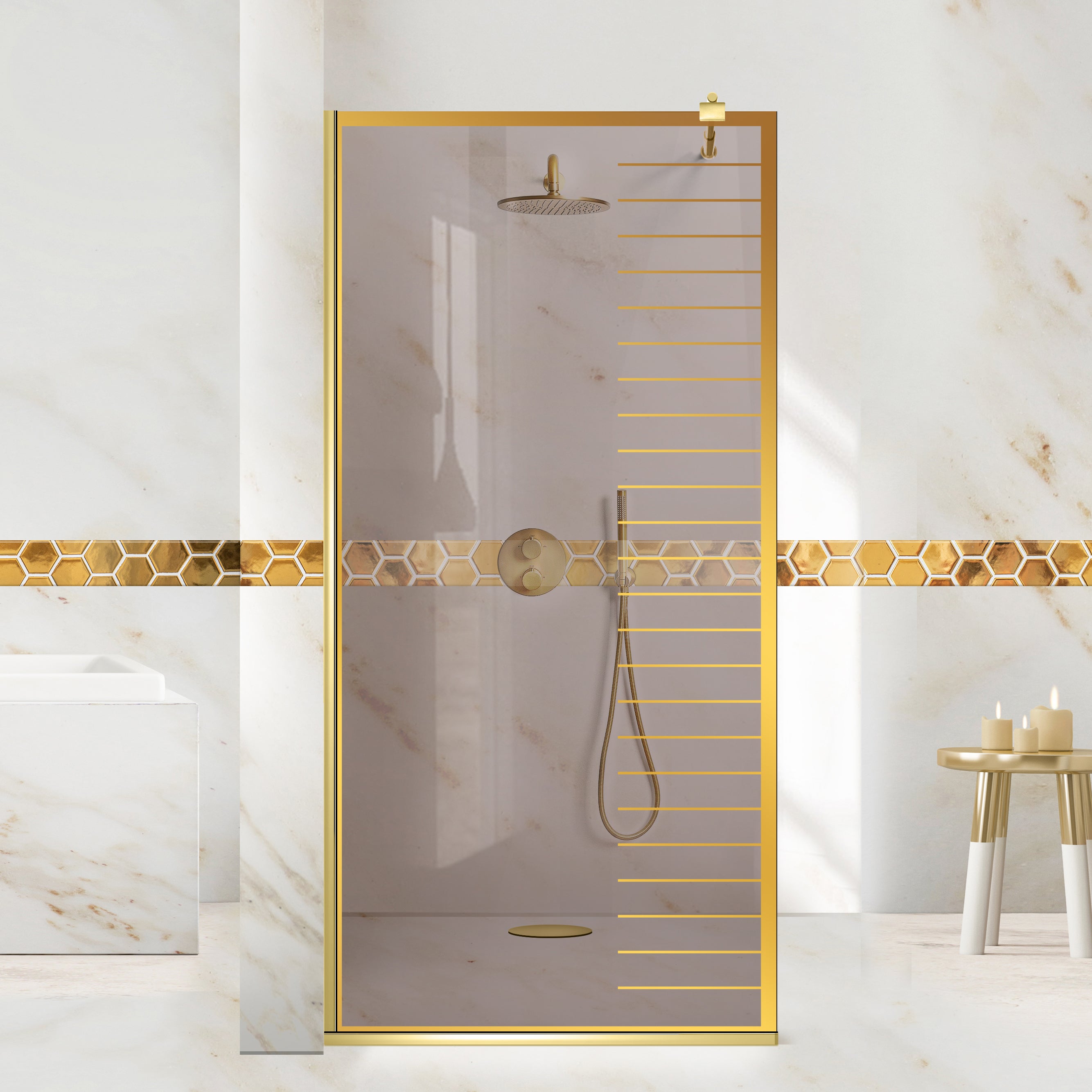 Paravan dus Walk-in, Perete dus  Auriu, #Bronz #Bronz