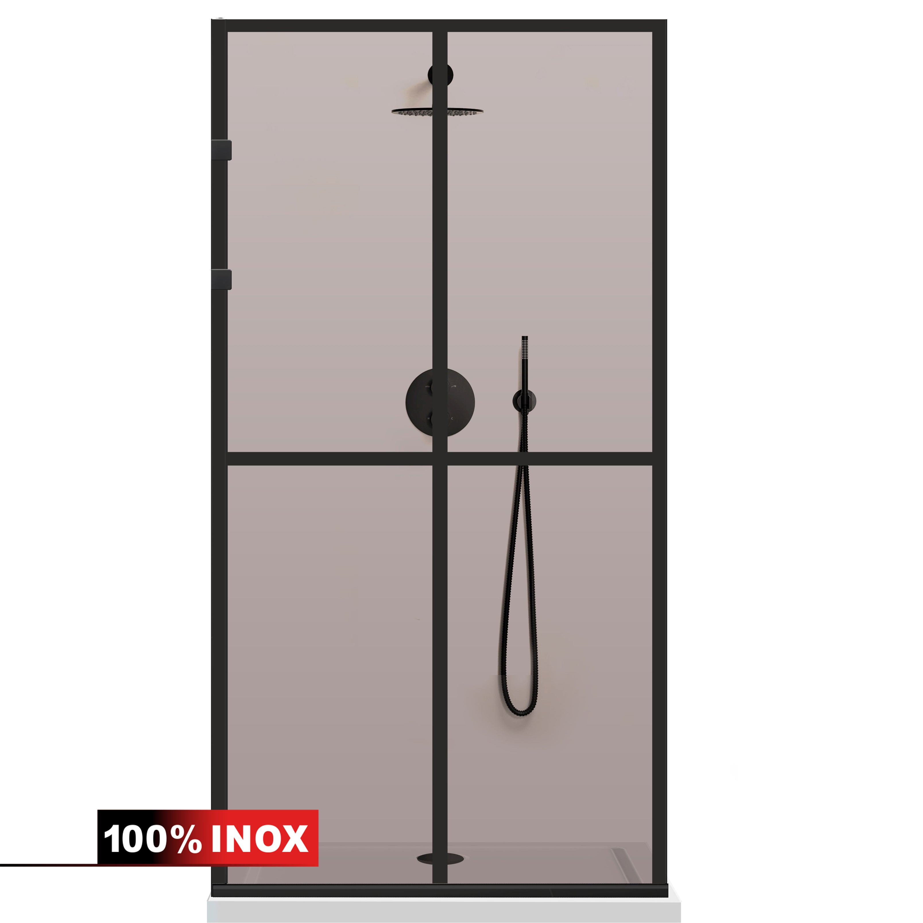 Paravan dus Walk-in, Perete dus Inox, negru mat #Bronz