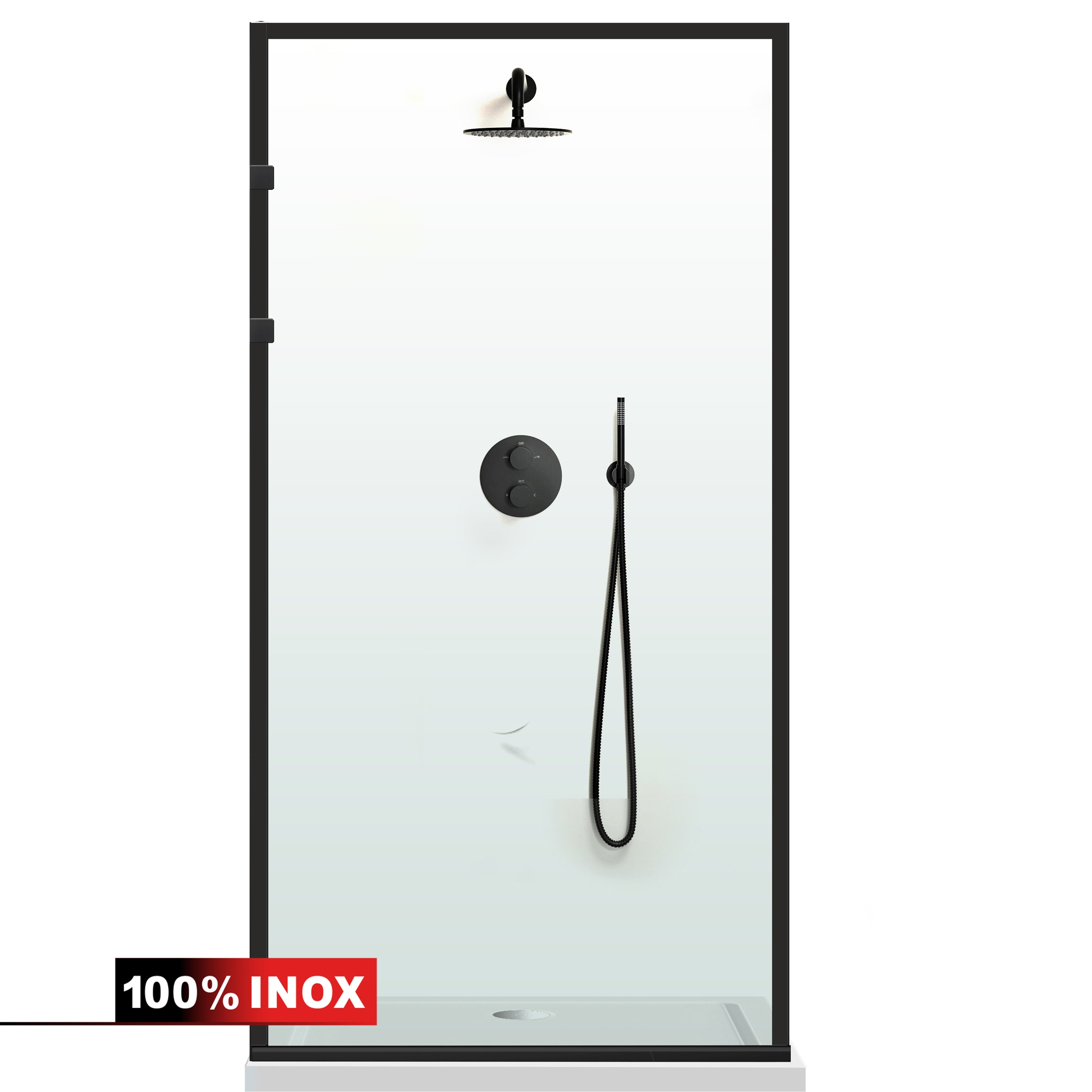 Paravan dus Walk-in, Perete dus Inox, negru mat, #Clara #Víztiszta