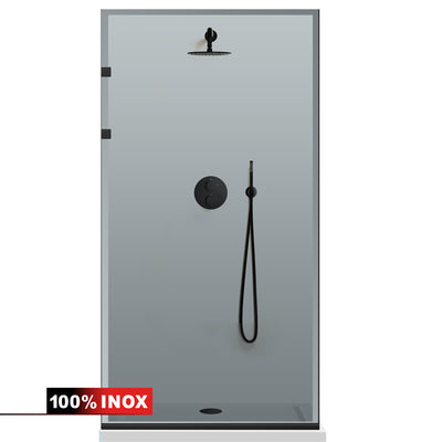 Paravan dus Walk-in, Perete dus Inox, negru mat #Gri