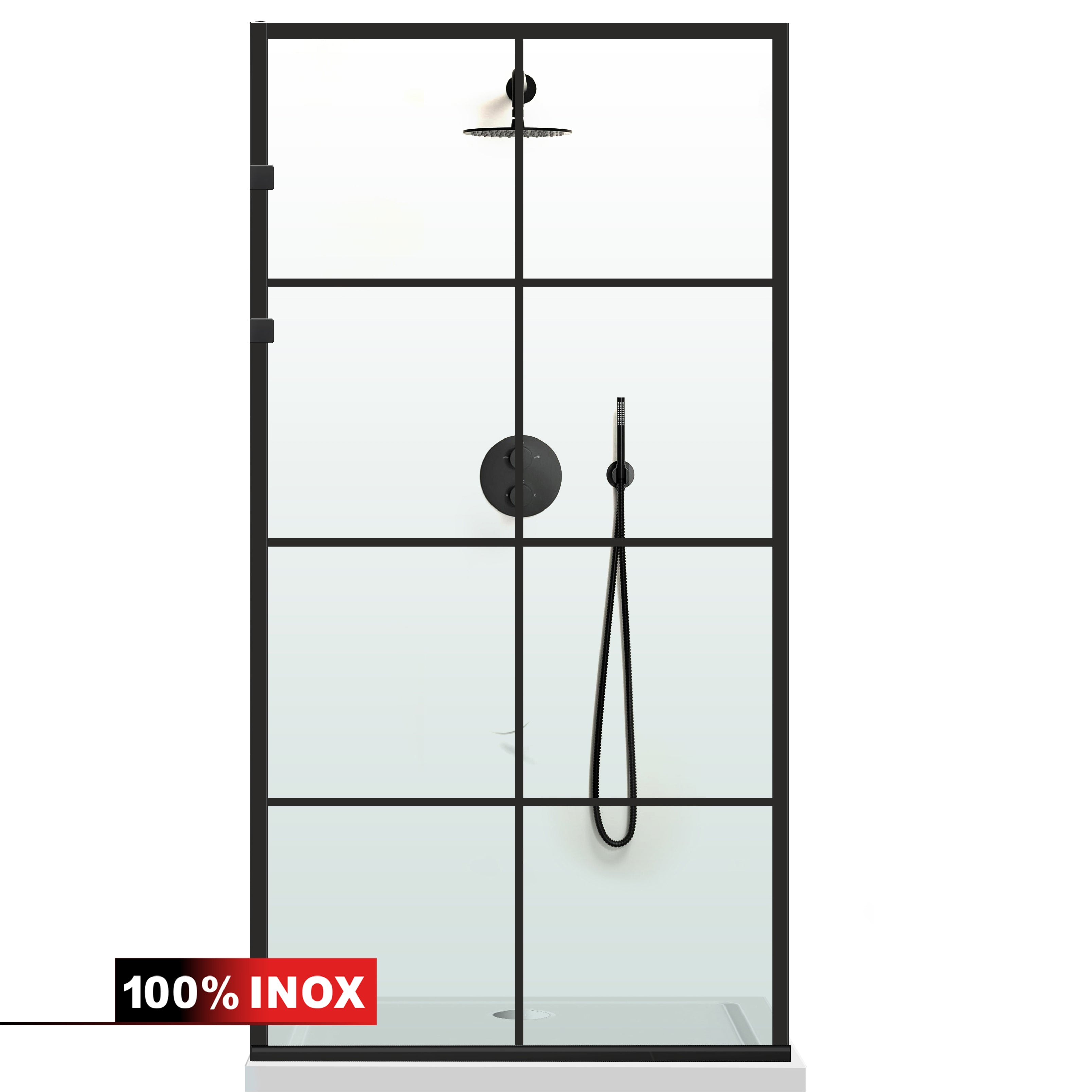 Paravan dus Walk-in, Perete dus Inox, negru mat, #Clara #Víztiszta