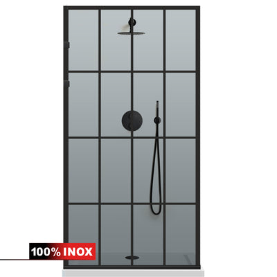 Paravan dus Walk-in, Perete dus Inox, negru mat #Gri