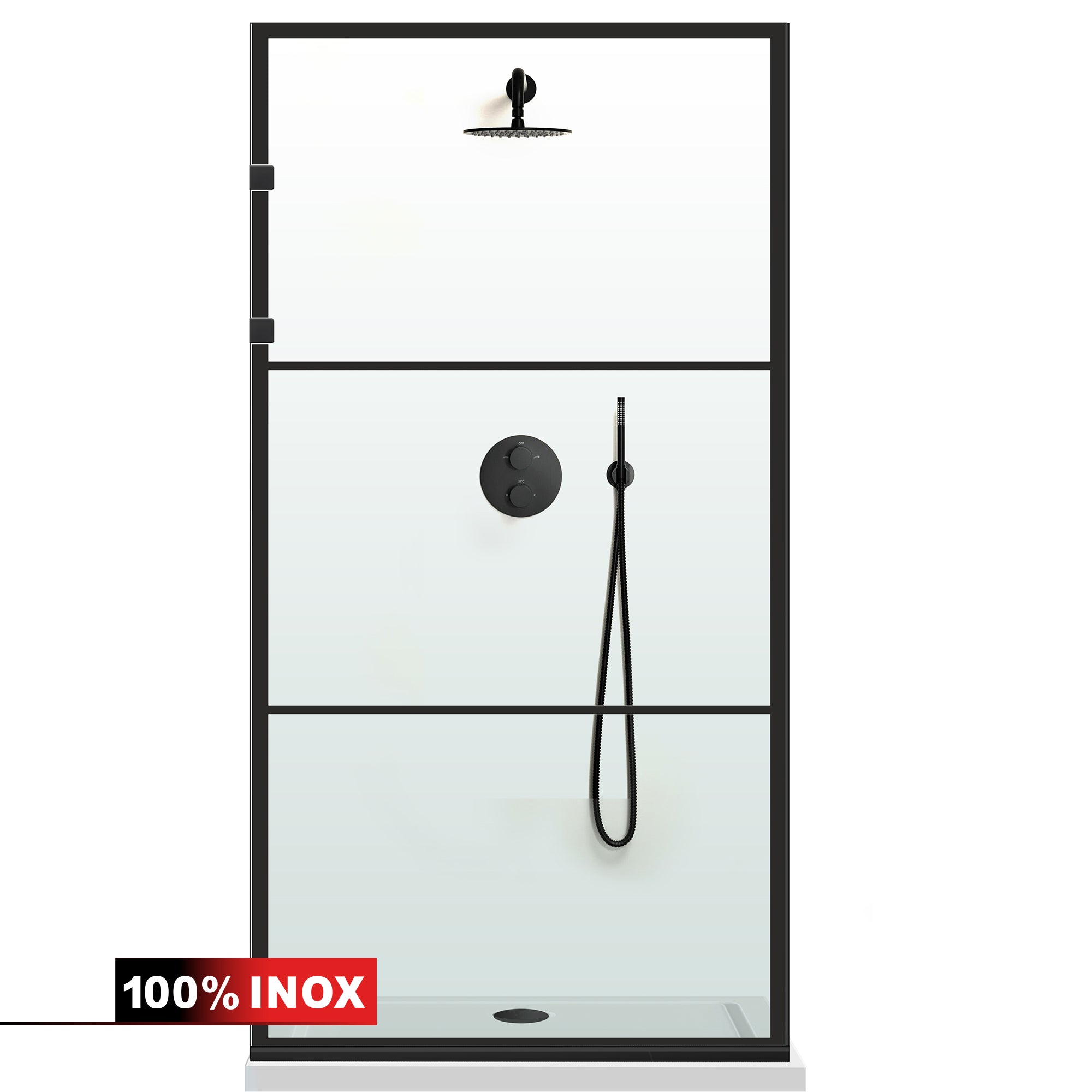 Paravan dus Walk-in, Perete dus Inox, negru mat, #Clara #Víztiszta