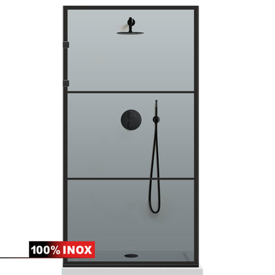 Paravan dus Walk-in, Perete dus Inox, negru mat #Gri
