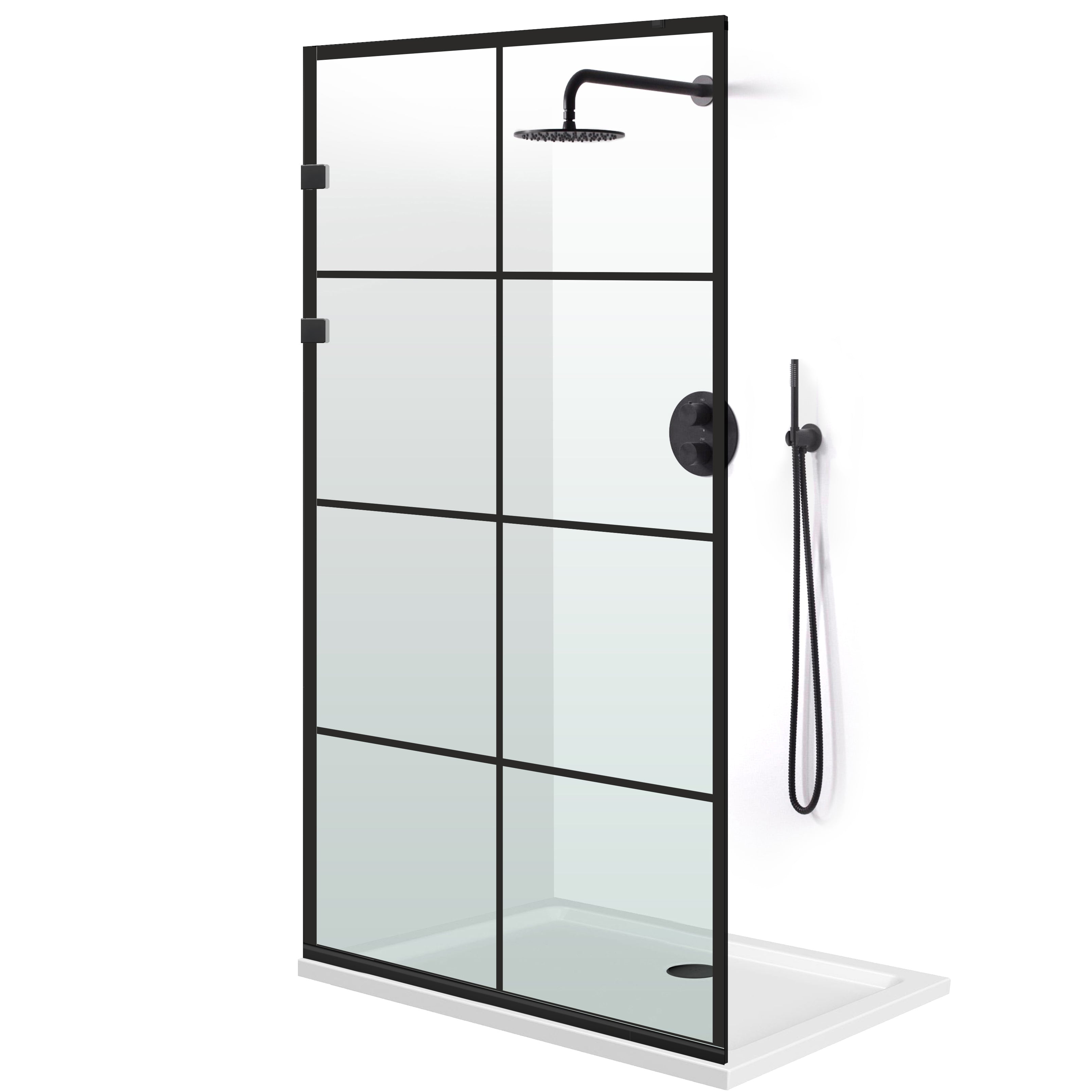 Paravan dus Walk-in, Perete dus Inox, negru mat, #Clara #Víztiszta