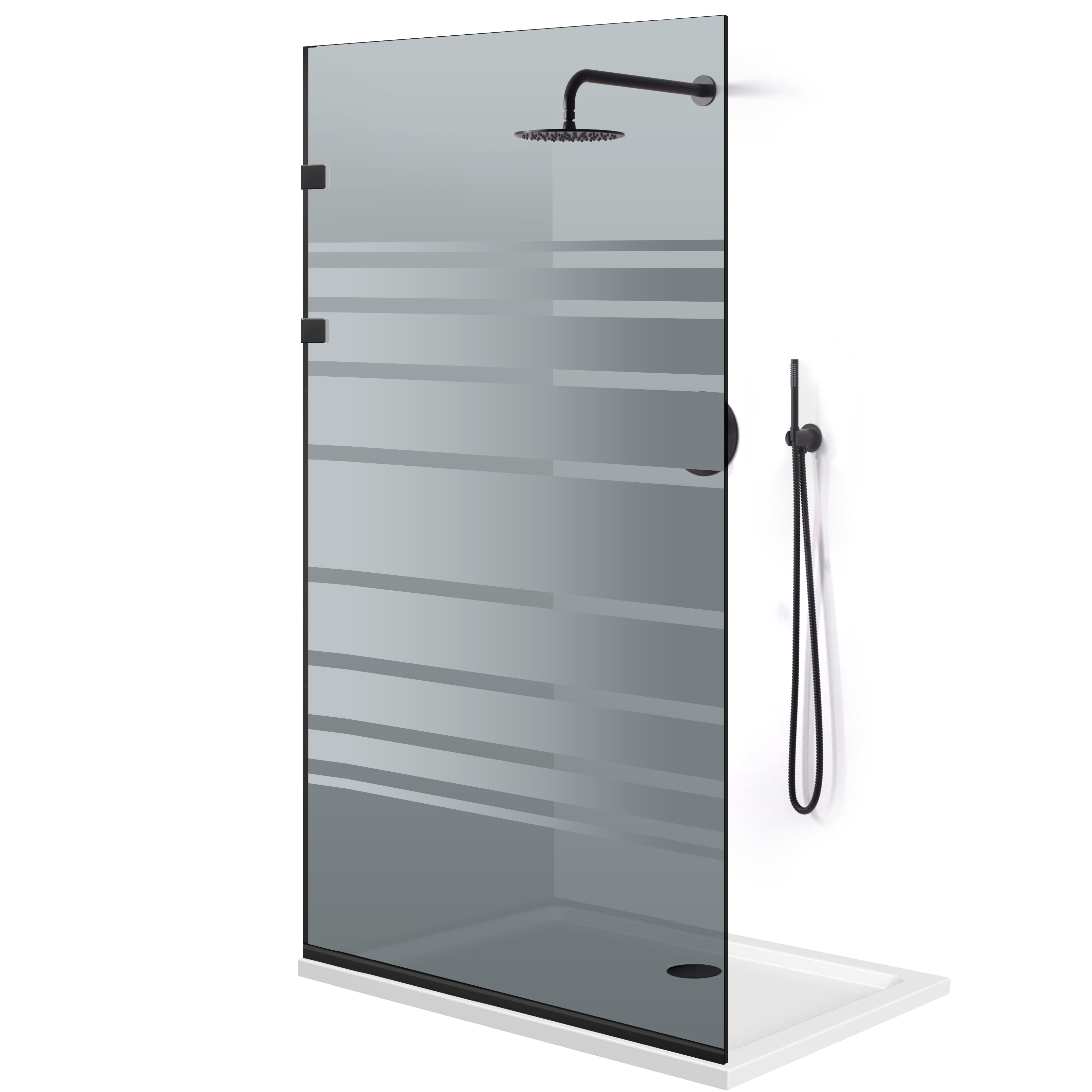 Paravan dus Walk-in, Perete dus Inox, negru mat #Gri