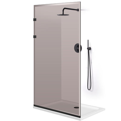 Paravan dus Walk-in, Perete dus Inox, negru mat #Bronz