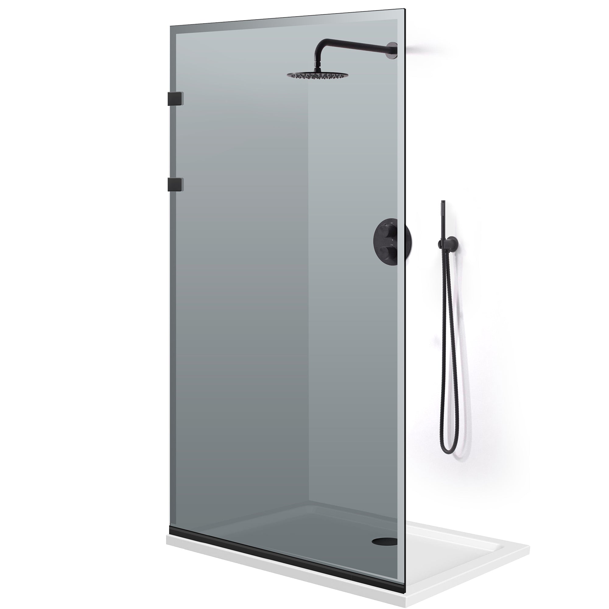 Paravan dus Walk-in, Perete dus Inox, negru mat #Gri