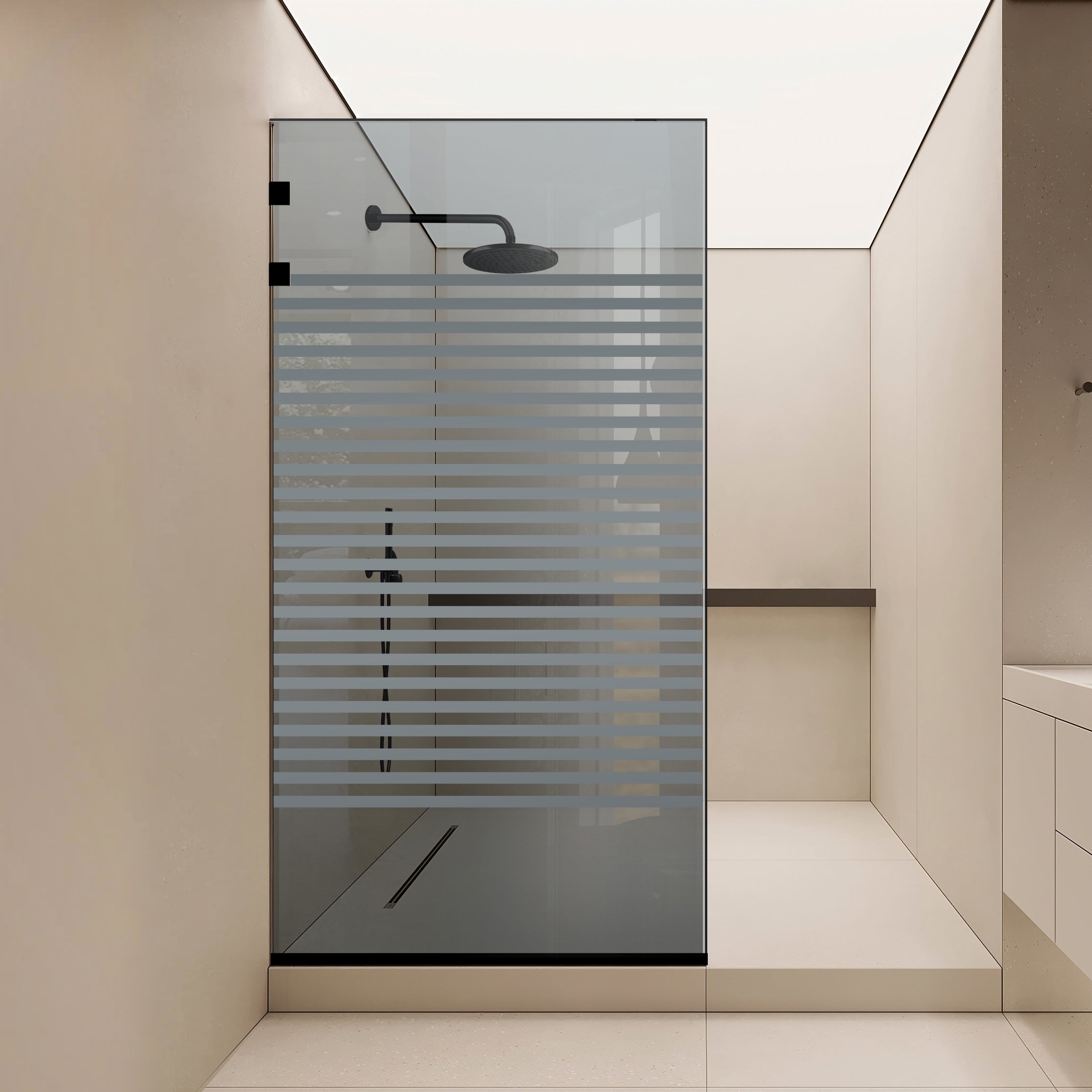 Paravan dus Walk-in, Perete dus Inox, negru mat #Gri