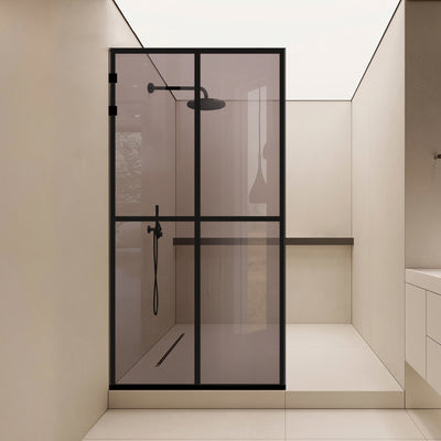 Paravan dus Walk-in, Perete dus Inox, negru mat #Bronz