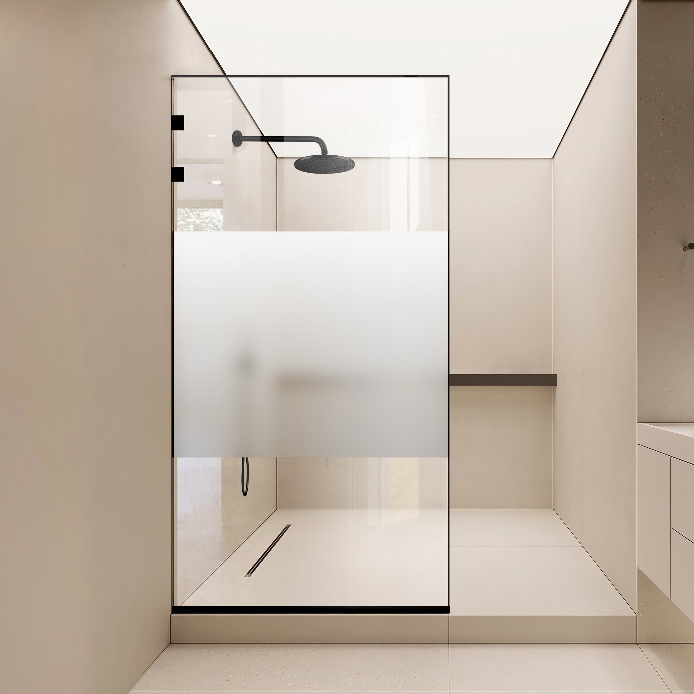 Paravan dus Walk-in, Perete dus Inox, negru mat, #Clara #Víztiszta