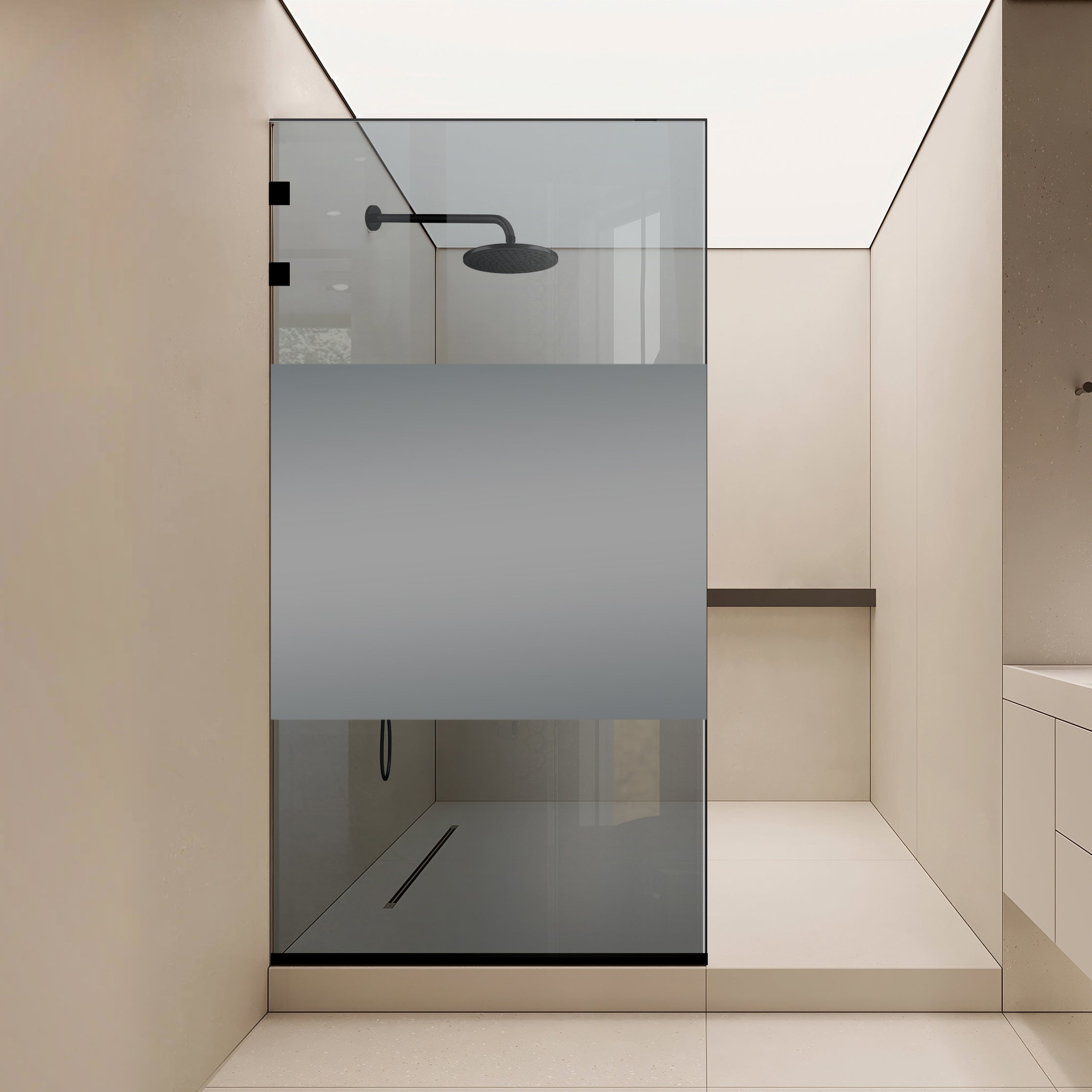 Paravan dus Walk-in, Perete dus Inox, negru mat #Gri