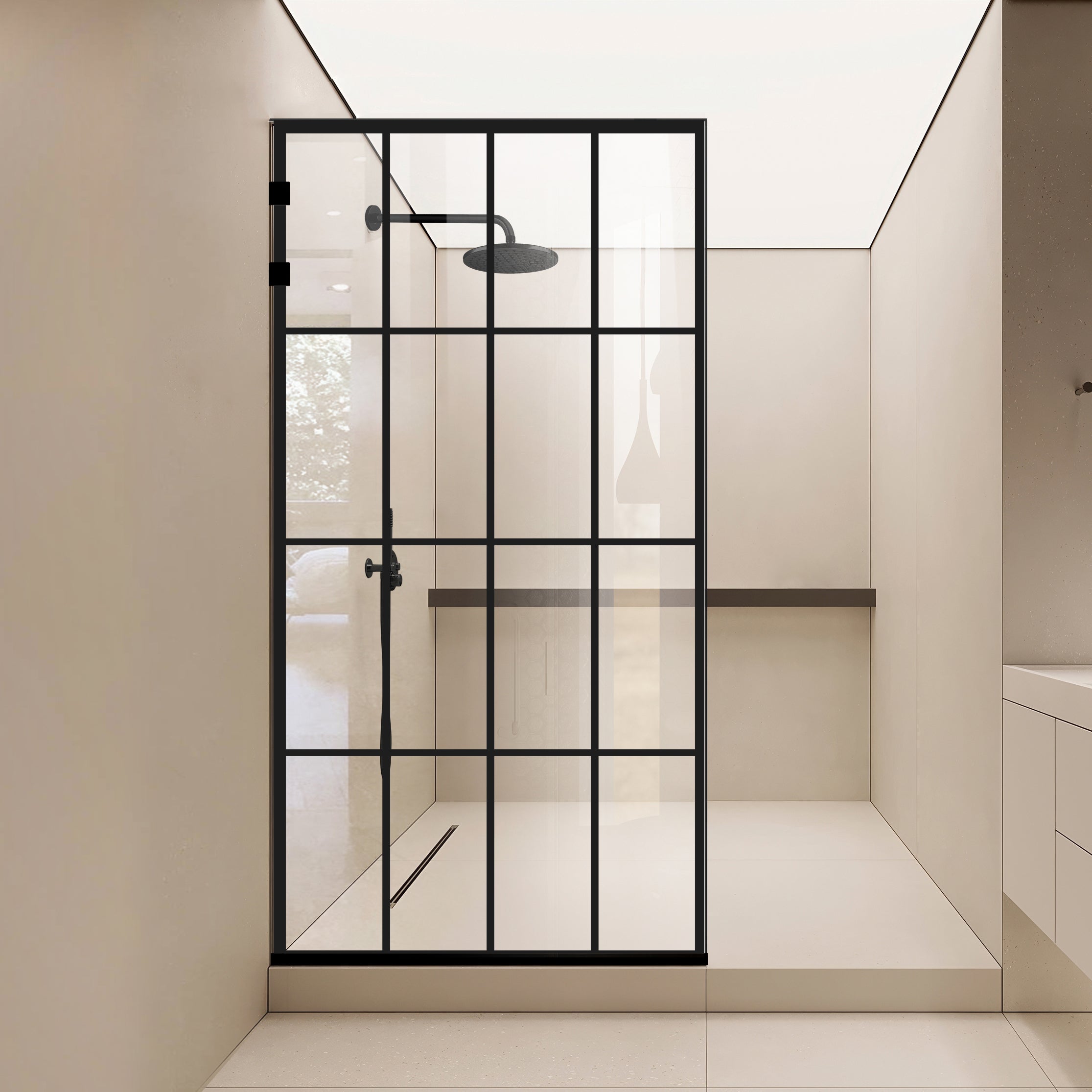 Paravan dus Walk-in, Perete dus Inox, negru mat, #Clara #Víztiszta