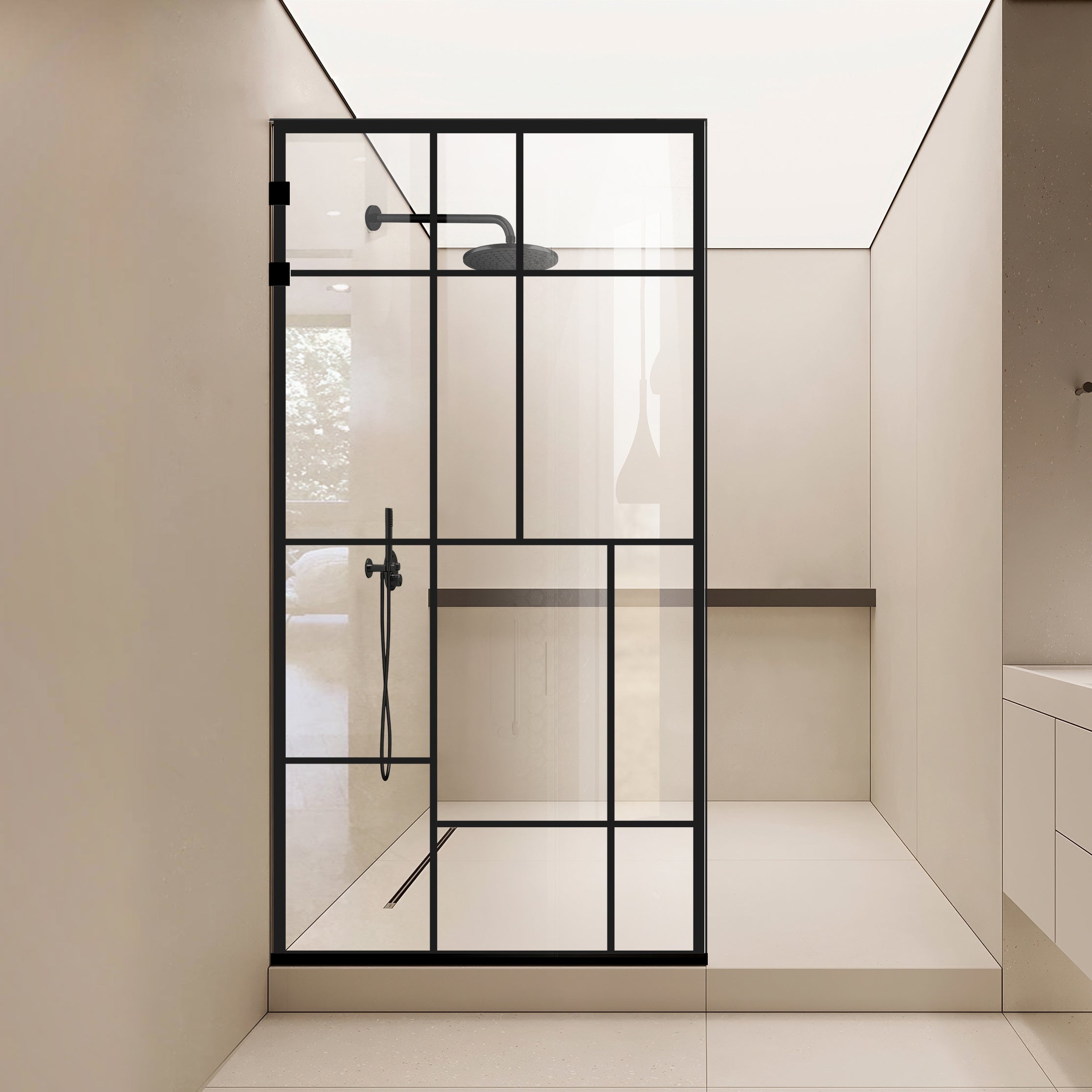 Paravan dus Walk-in, Perete dus Inox, negru mat, #Clara #Víztiszta