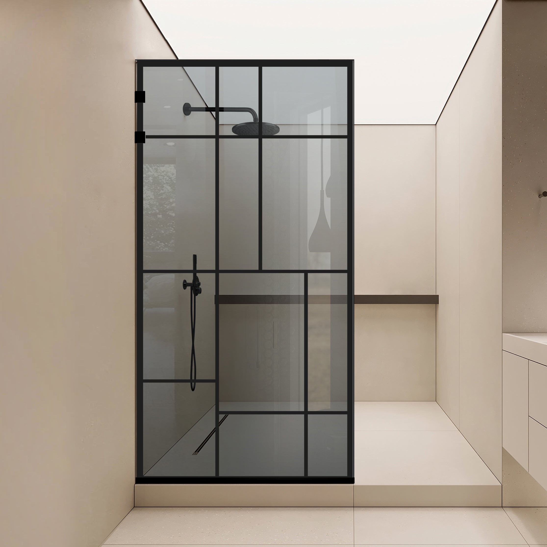 Paravan dus Walk-in, Perete dus Inox, negru mat #Gri