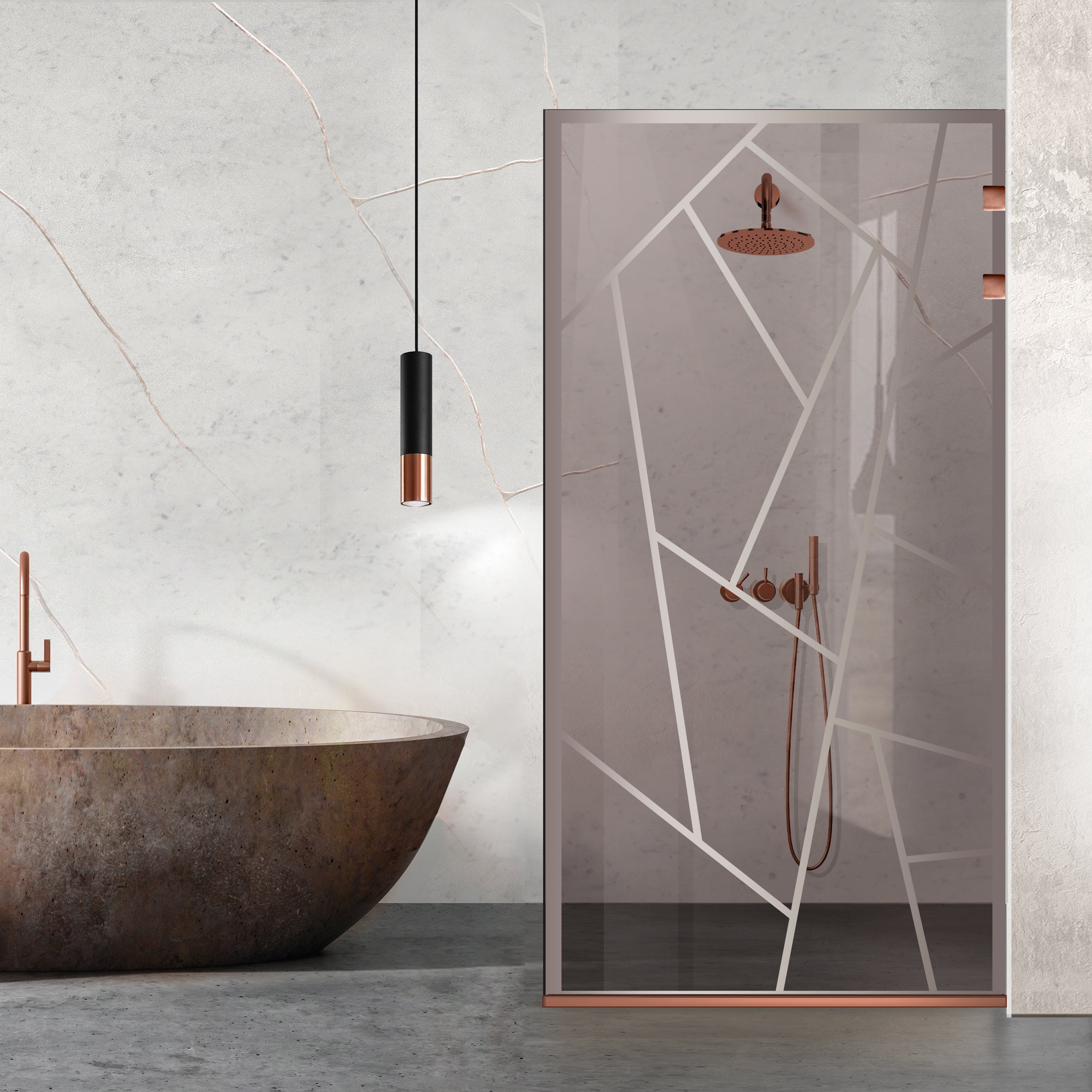 Paravan dus Walk-in, Perete dus Inox, cupru #Bronz