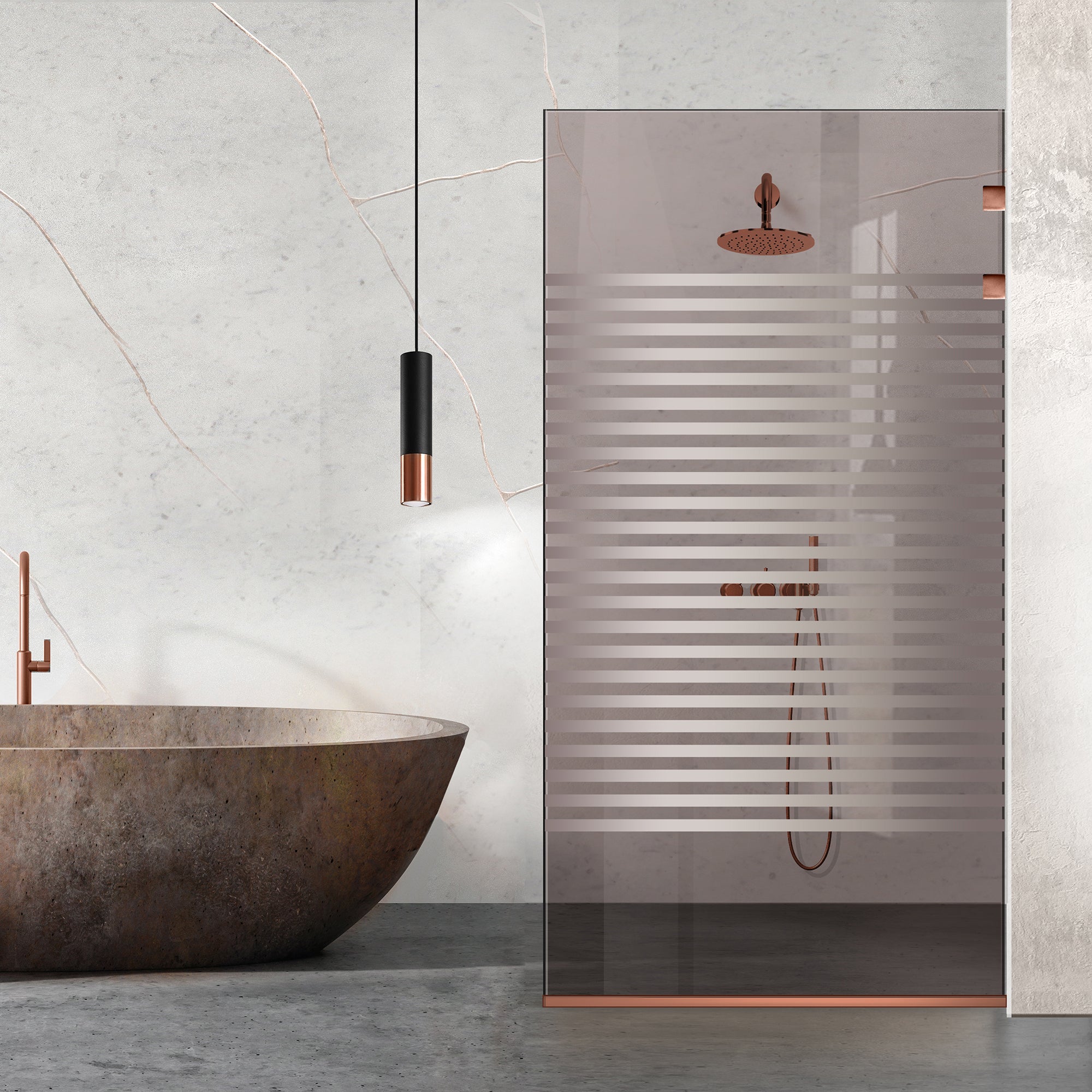 Paravan dus Walk-in, Perete dus Inox, cupru #Bronz