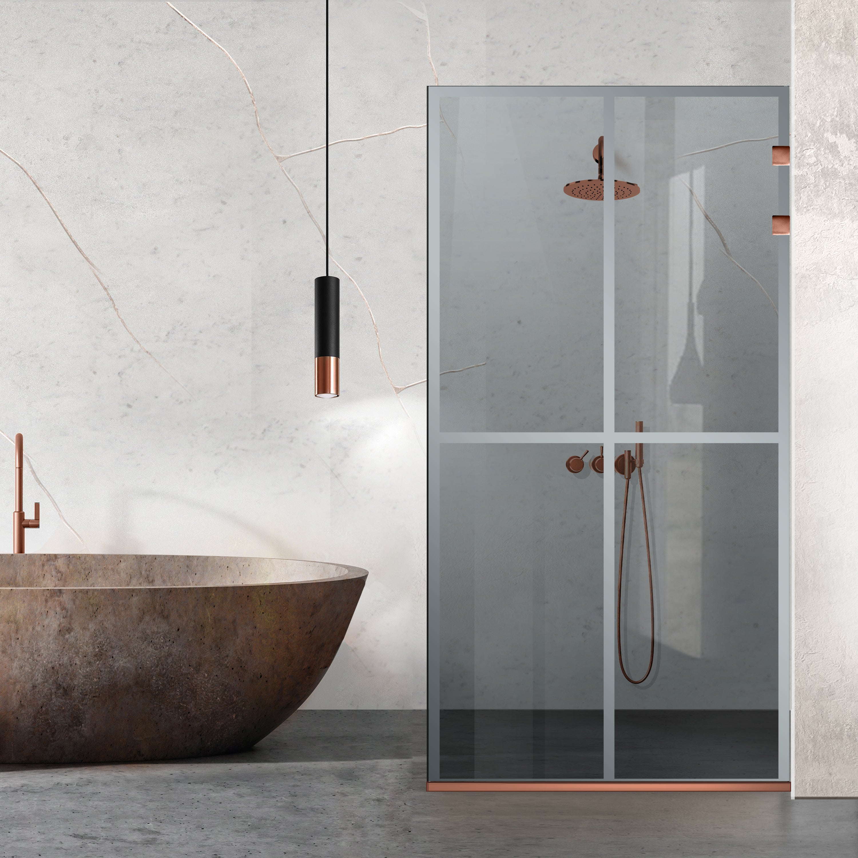 Paravan dus Walk-in, Perete dus Inox, cupru #Gri