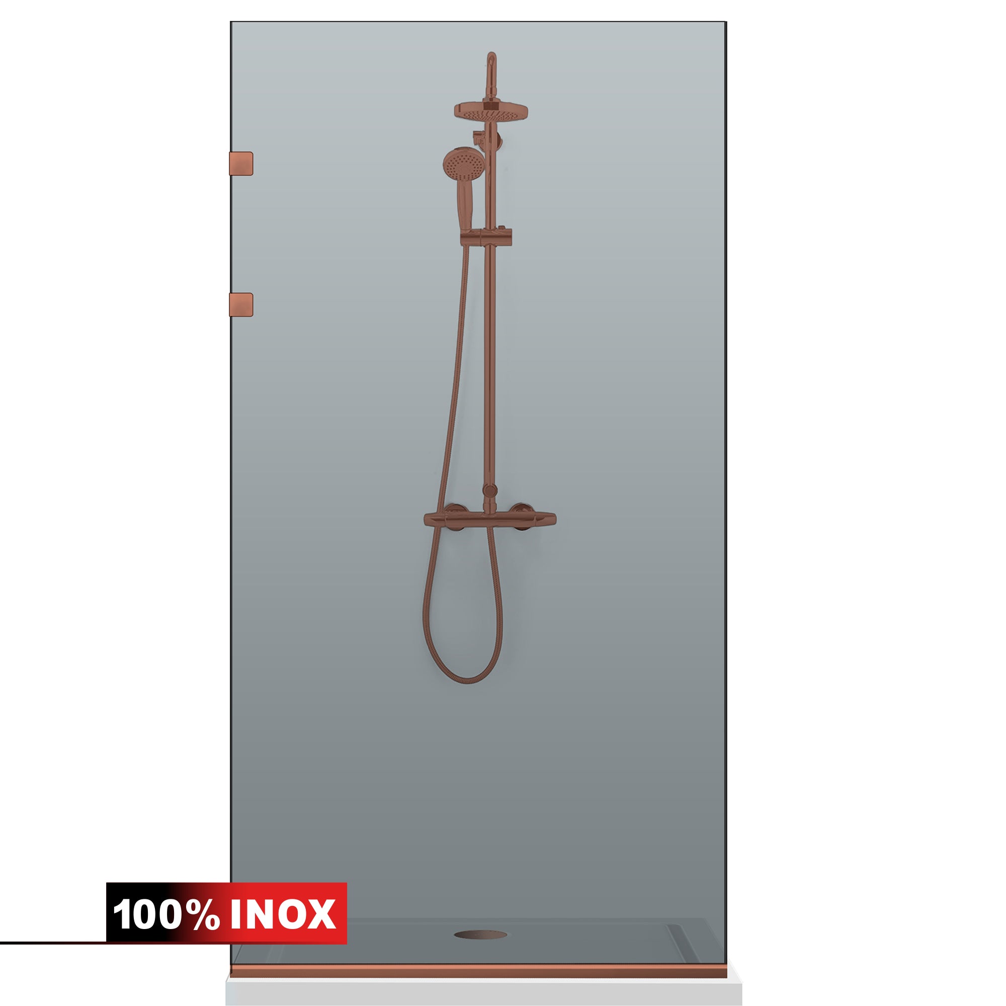 Paravan dus Walk-in, Perete dus Inox, cupru #Gri