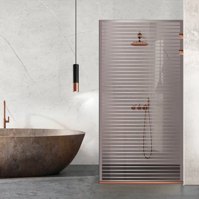 Walk-in Duschparavent Aqua Elegance ® Kupfer, Modell Moris farblos, Beschläge komplett aus kupferfarbenem Edelstahl, Sicherheitsglas