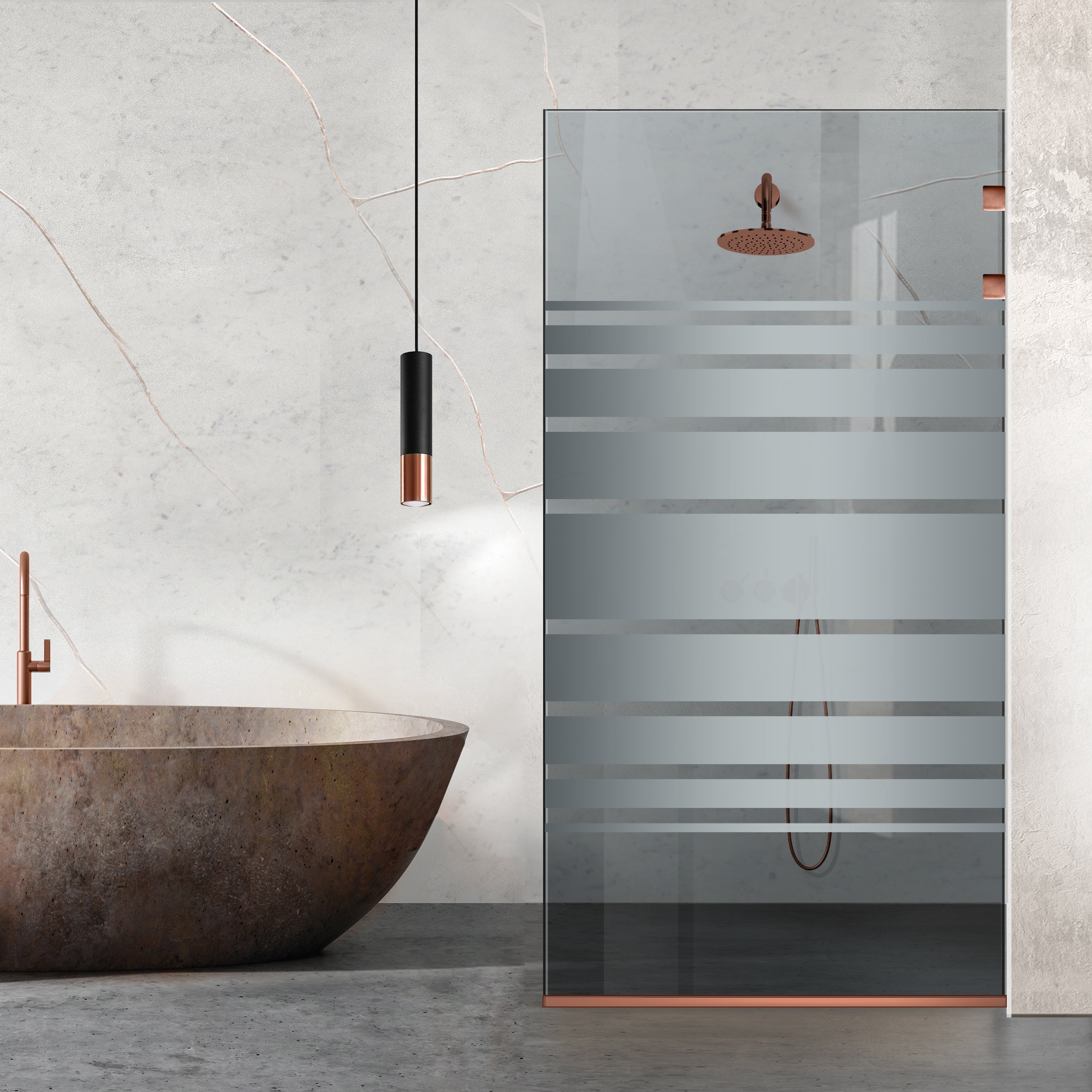 Paravan dus Walk-in, Perete dus Inox, cupru #Gri