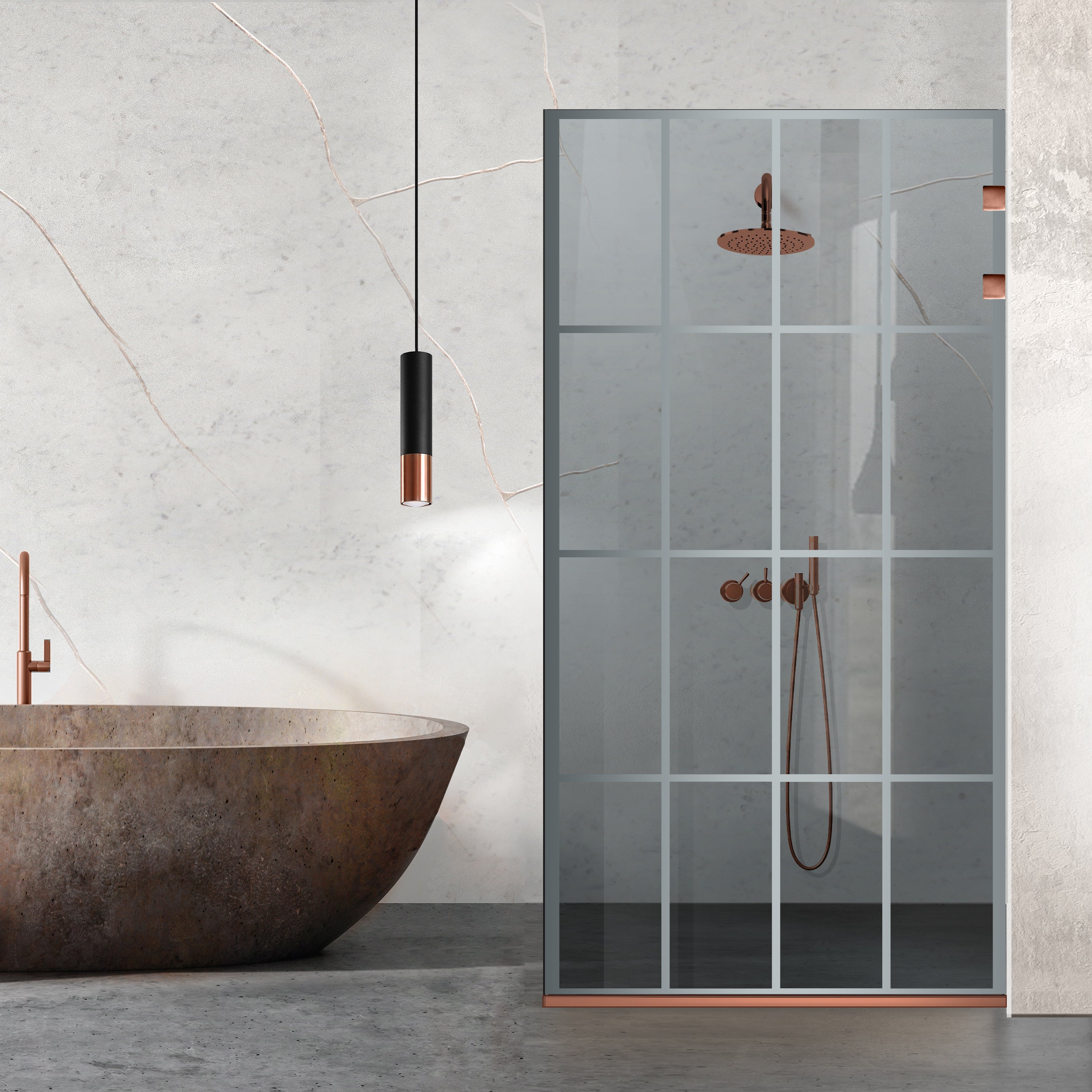 Paravan dus Walk-in, Perete dus Inox, cupru #Gri
