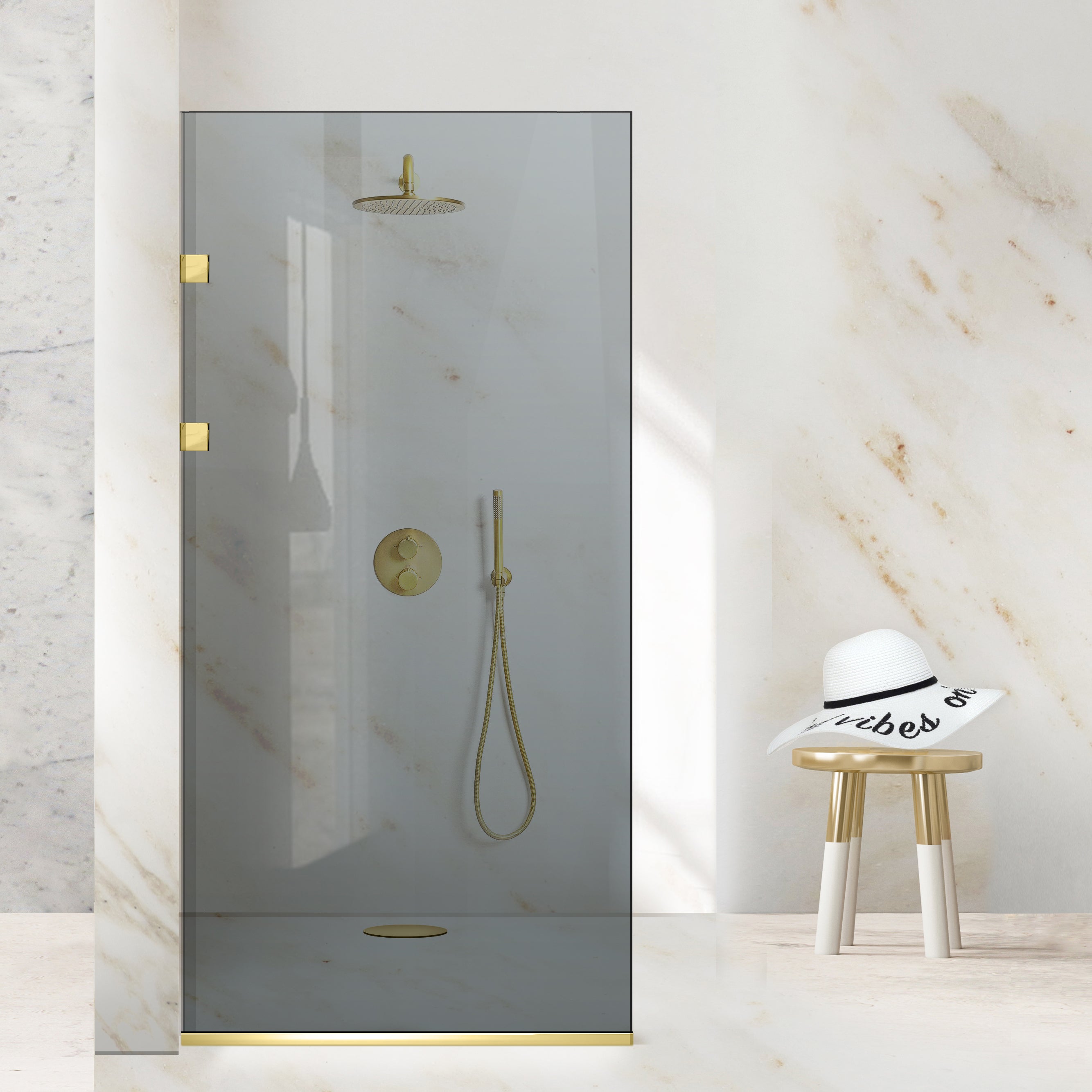 Paravan dus Walk-in, Perete dus Inox, auriu #Gri