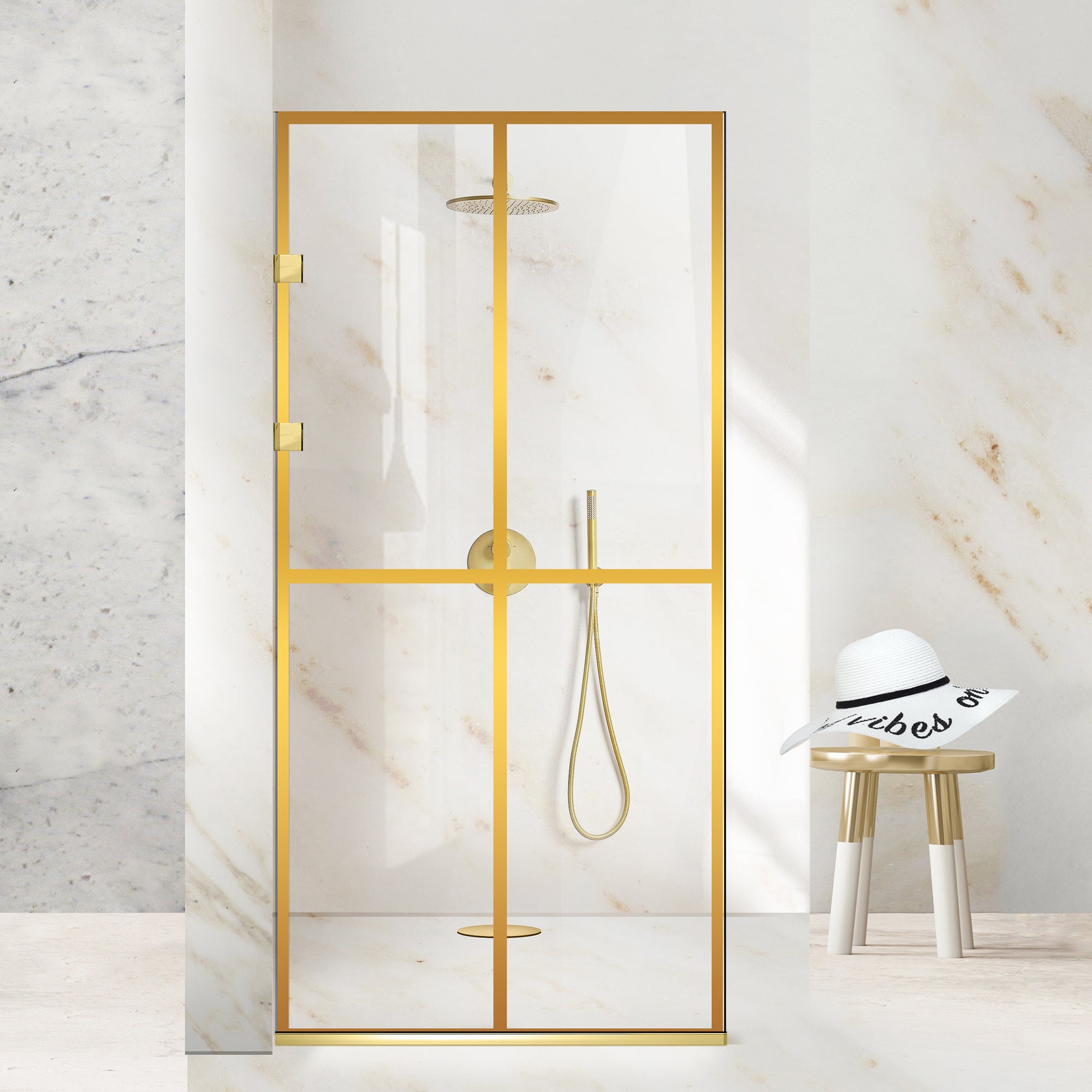 Paravan dus Walk-in, Perete dus Inox, auriu, #Clara #Víztiszta