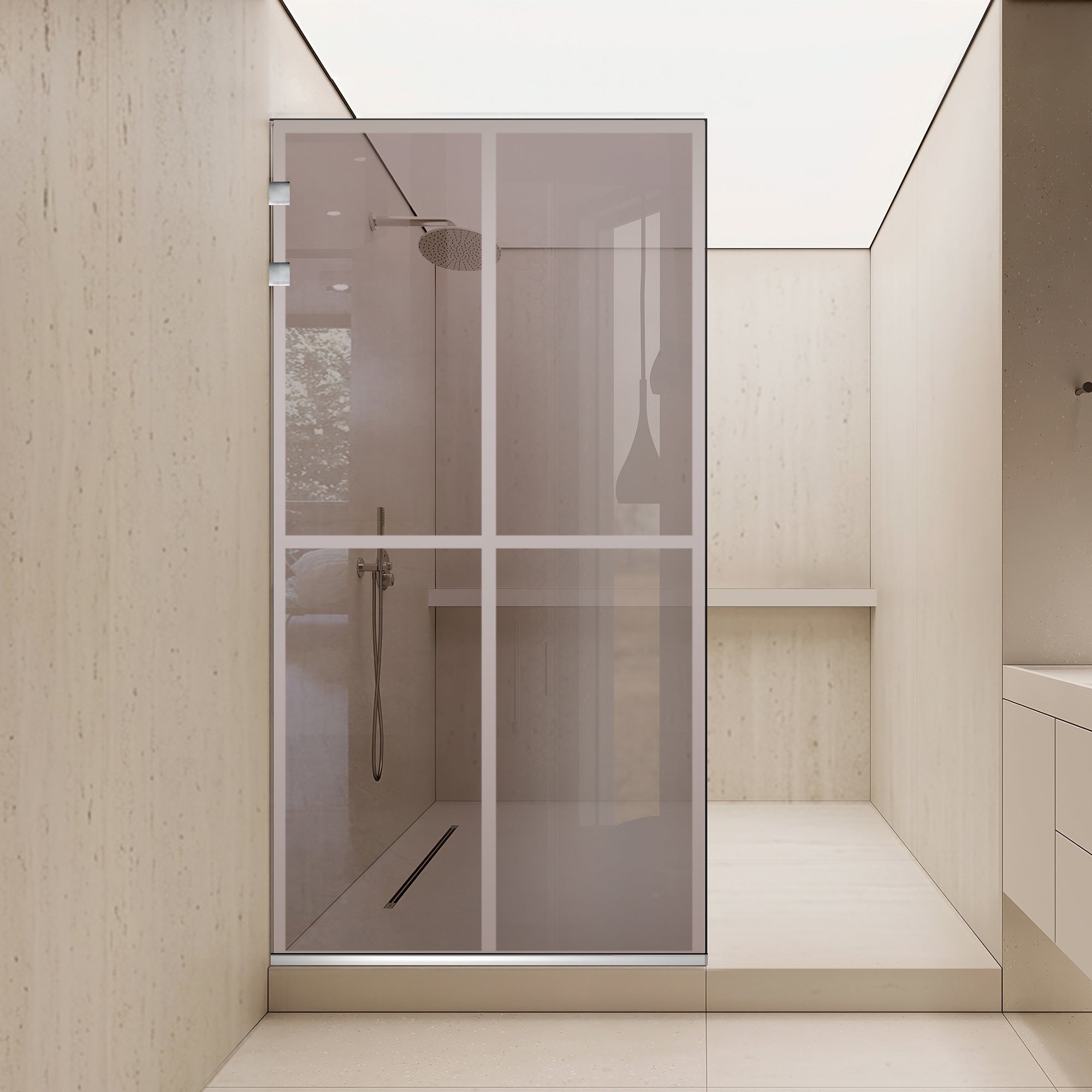 Paravan dus Walk-in, Perete dus Inox, #Bronz