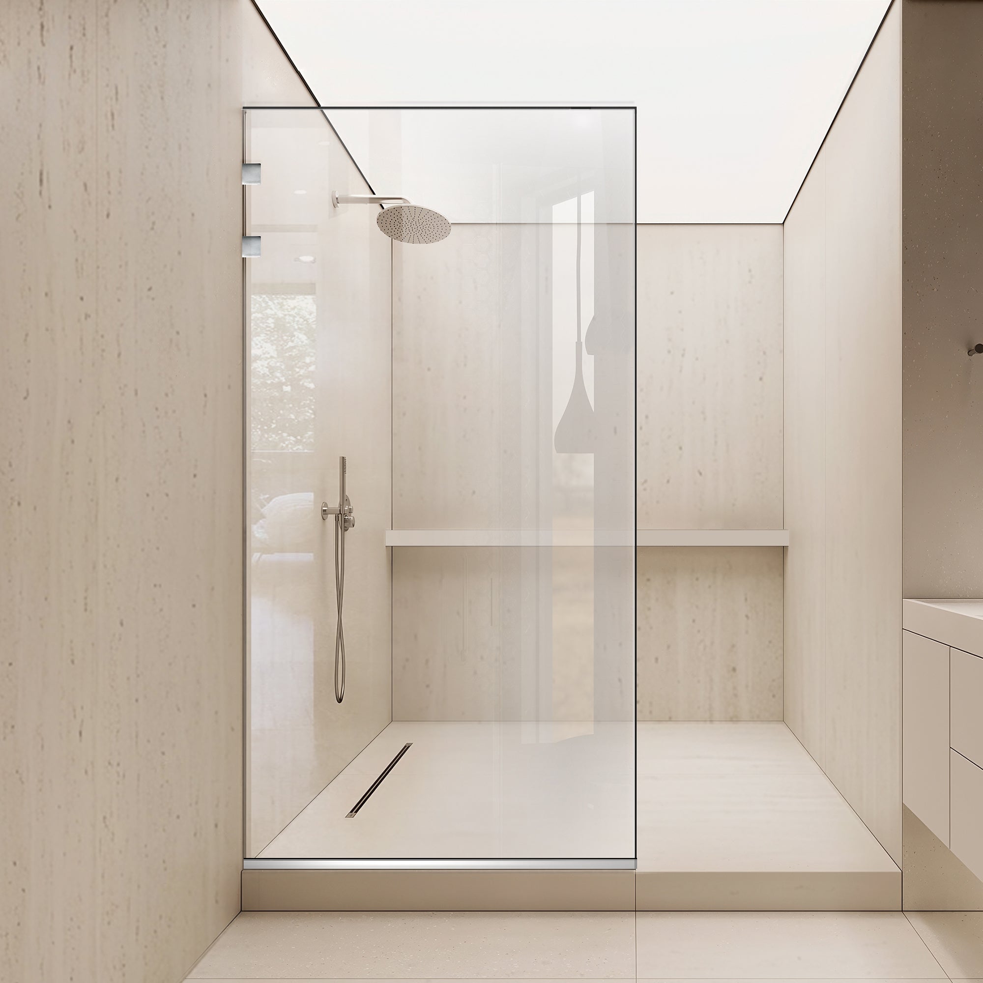 Duschabtrennung Walk-in Aqua Elegance ® INOX, Beschläge komplett aus Edelstahl, klares Sicherheitsglas