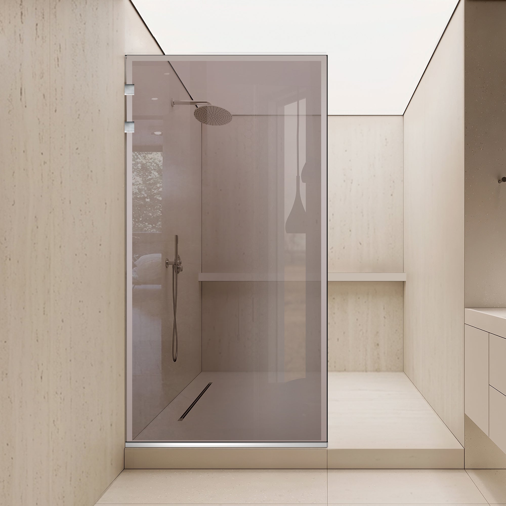 Paravan dus Walk-in, Perete dus Inox, #Bronz