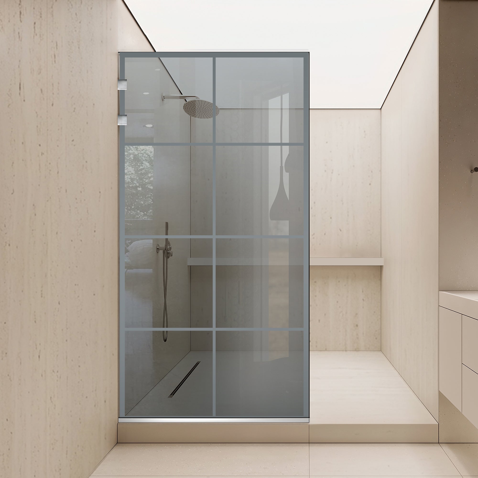 Paravan dus Walk-in, Perete dus Inox, #Gri