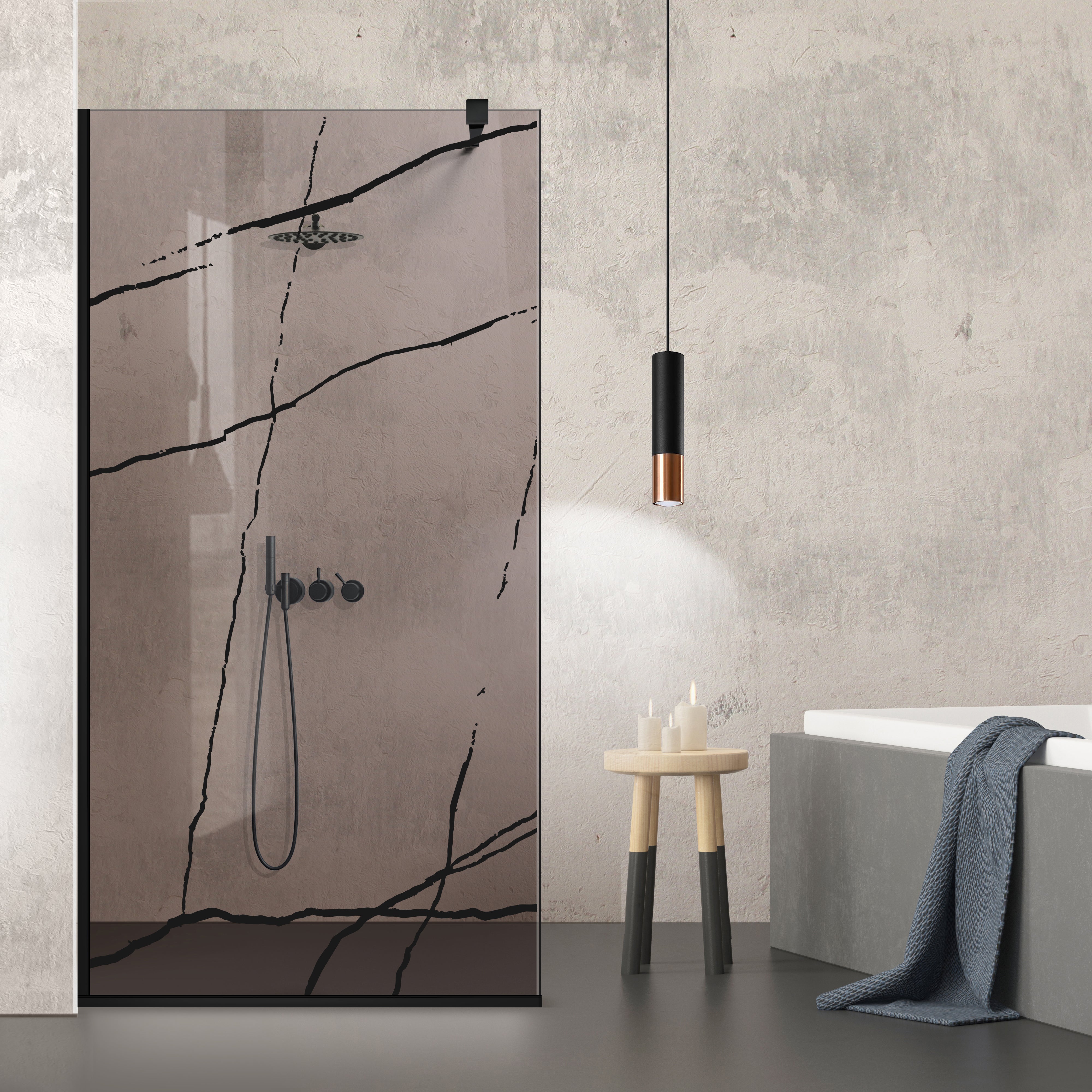 Paravan dus Walk-in, Perete dus  Negru, #Bronz #Bronz