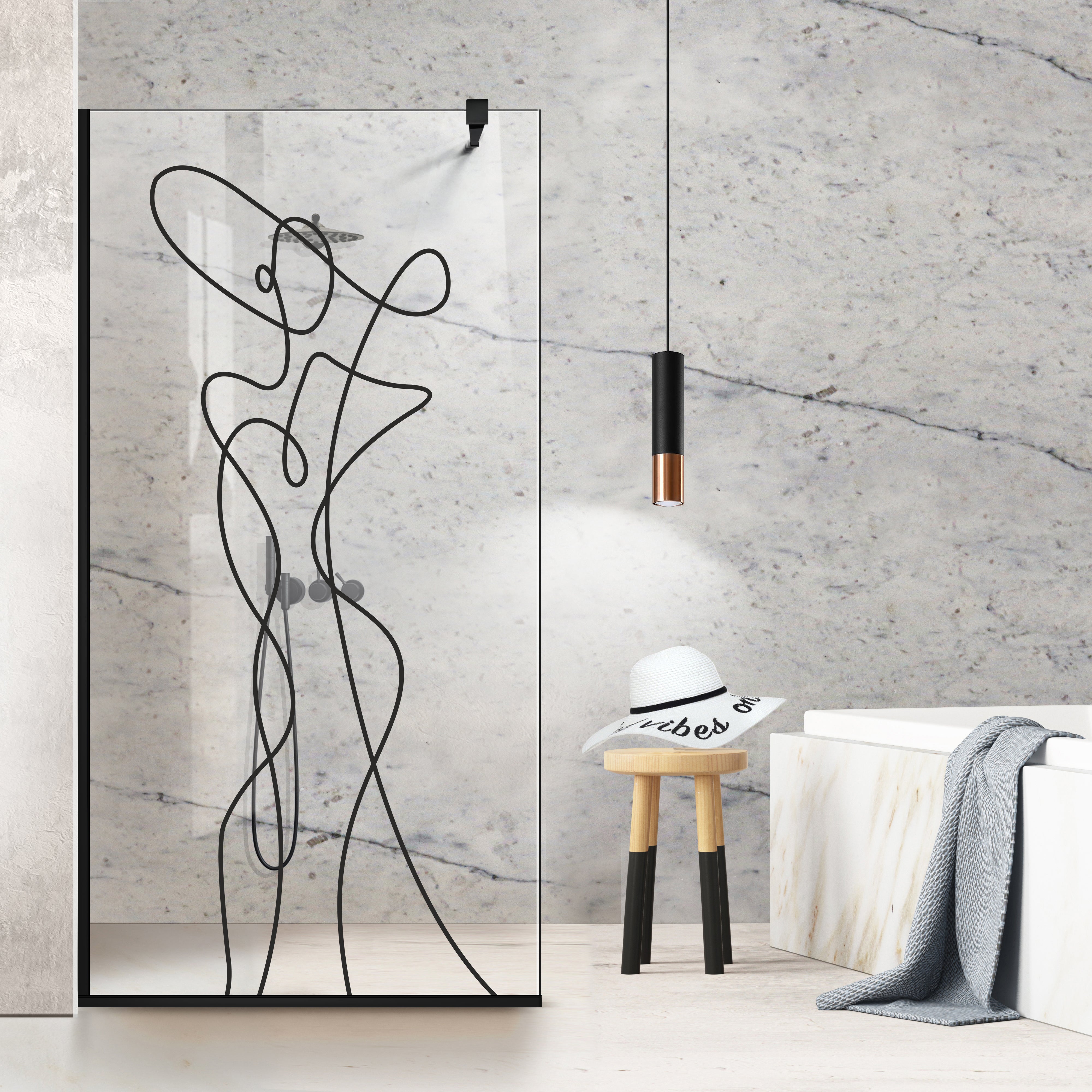 Paravan dus Walk-in, Perete dus  Negru, #Clara #Víztiszta