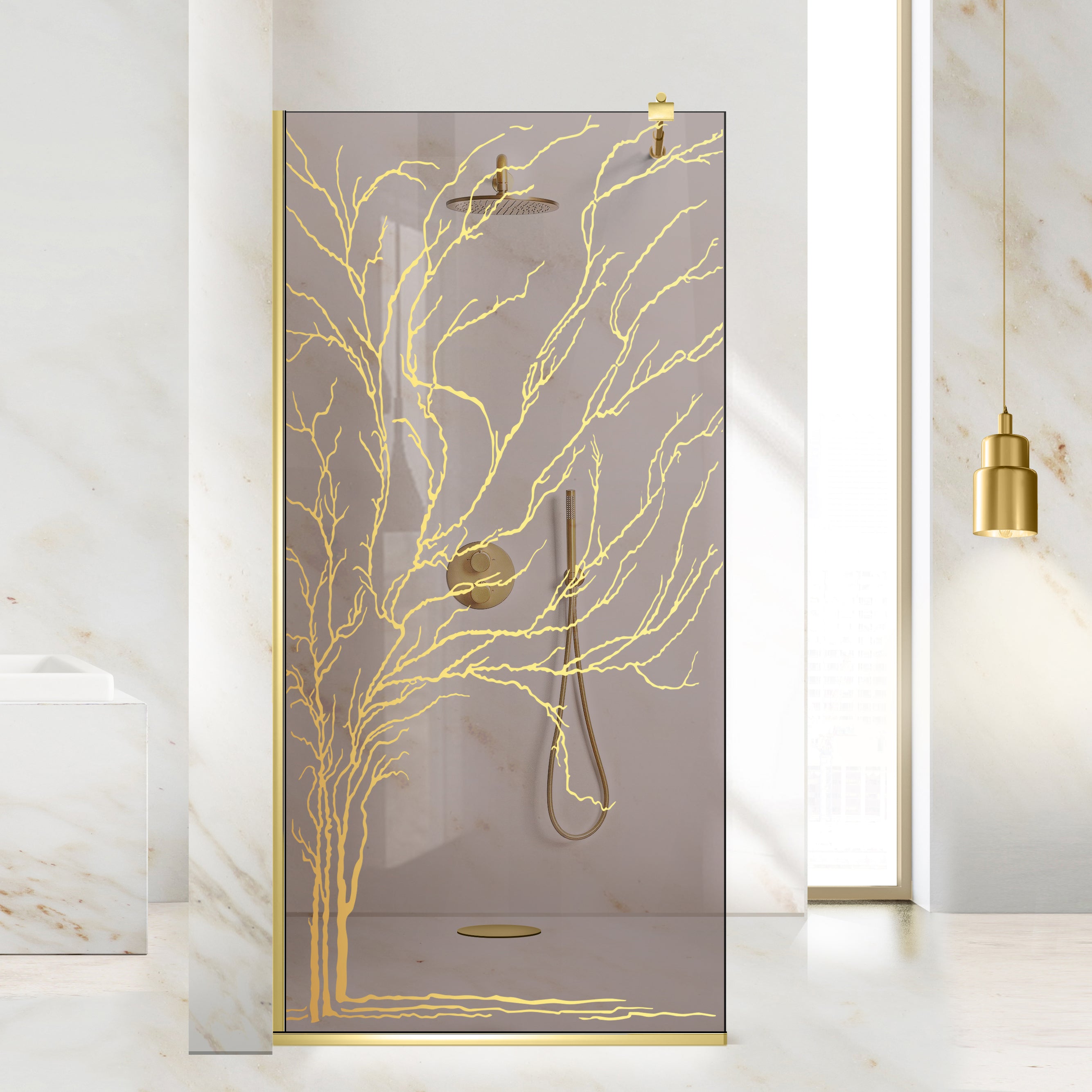 Paravan dus Walk-in, Perete dus  Auriu, #Bronz #Bronz