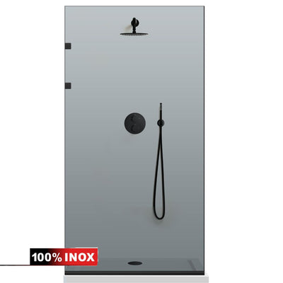 Paravan dus Walk-in, Perete dus Inox, negru mat #Gri