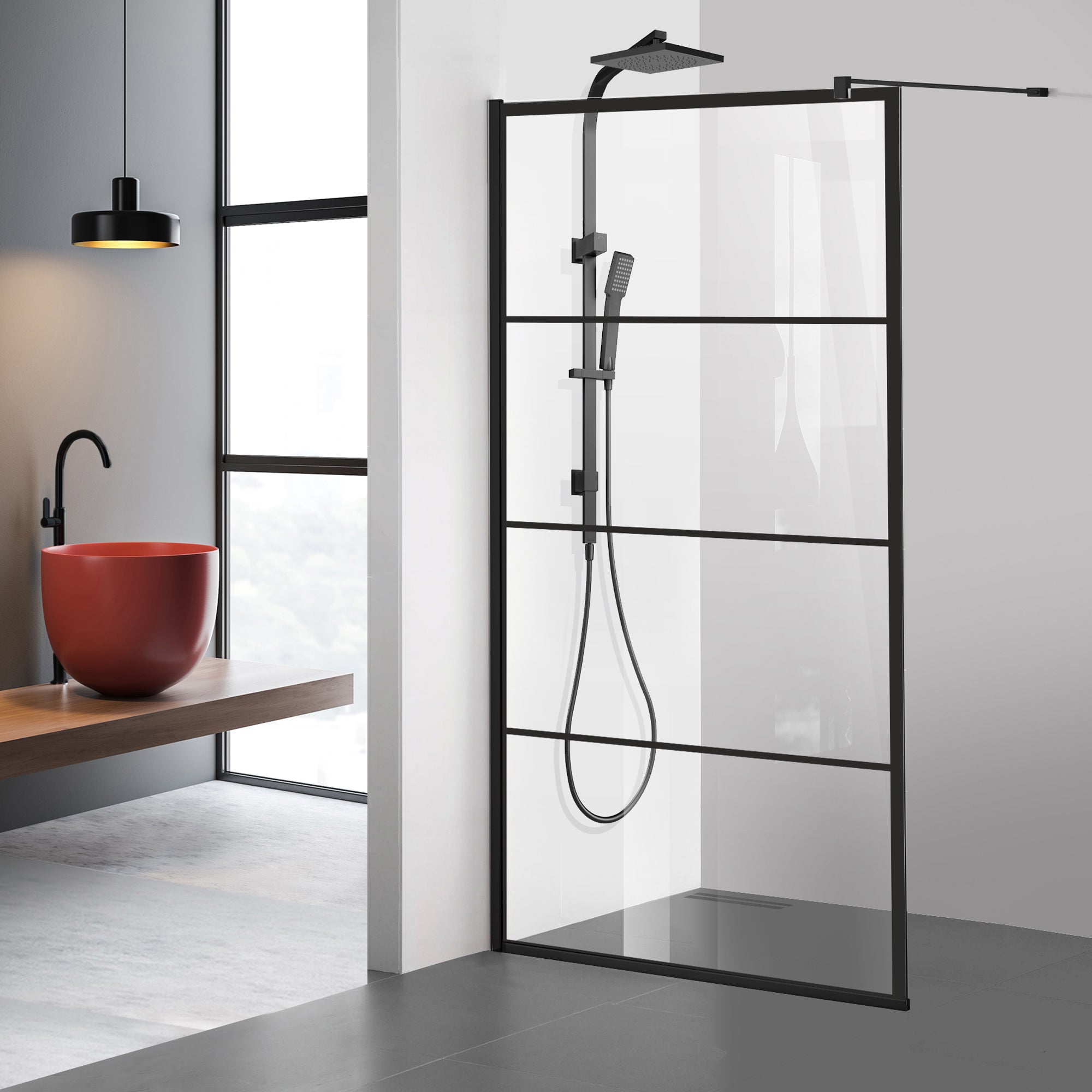 Paravan dus Walk-in, Perete dus  Negru, #Clara #Víztiszta