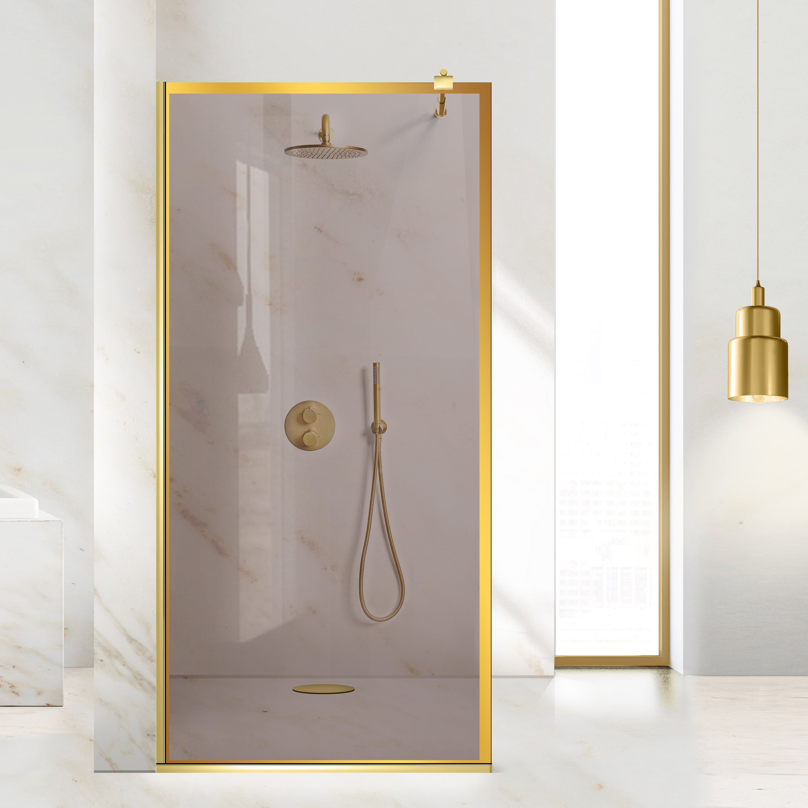 Paravan dus Walk-in, Perete dus  Auriu, #Bronz #Bronz