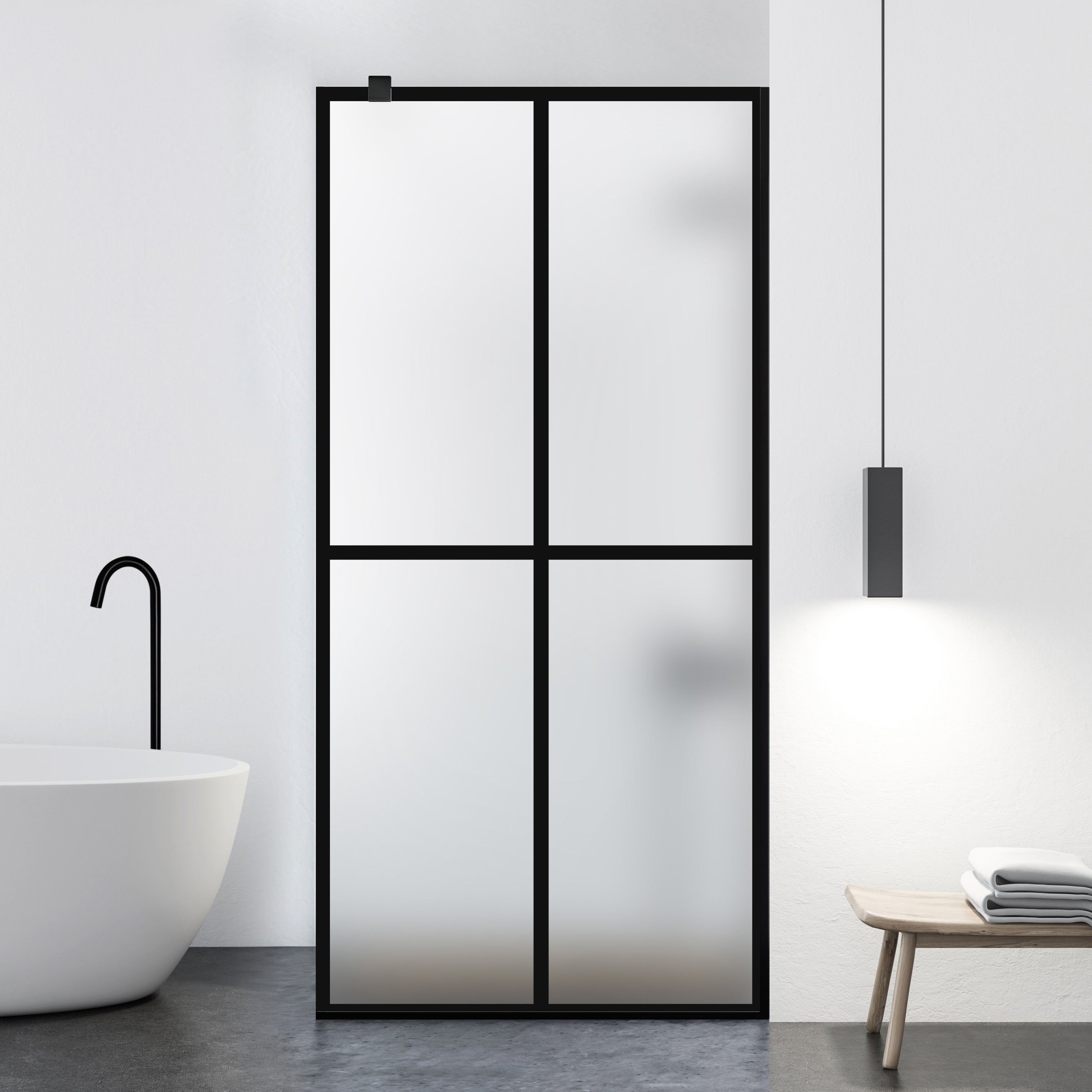 Paravan dus Walk-in, Perete dus  Negru, #Mat #Matt