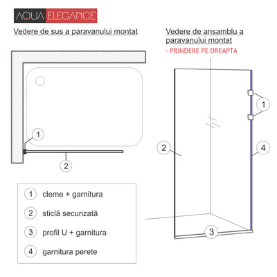 Paravan dus Walk-in, Perete dus Inox, auriu #Bronz