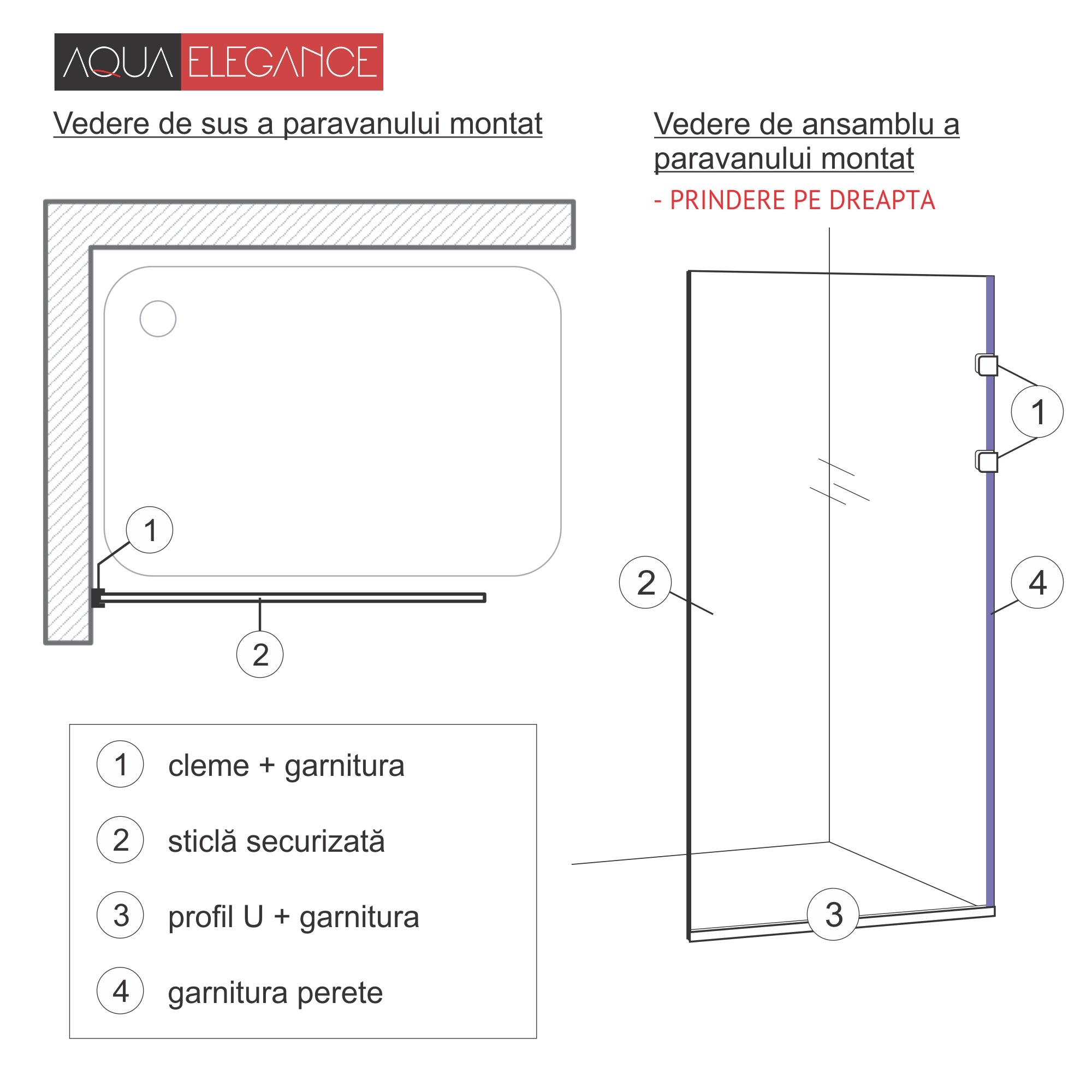Paravan dus Walk-in, Perete dus Inox, auriu, #Clara #Víztiszta