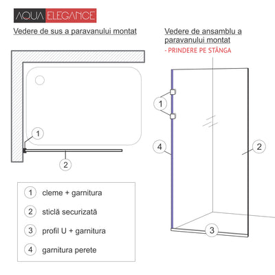 Paravan dus Walk-in, Perete dus Inox, negru mat #Gri